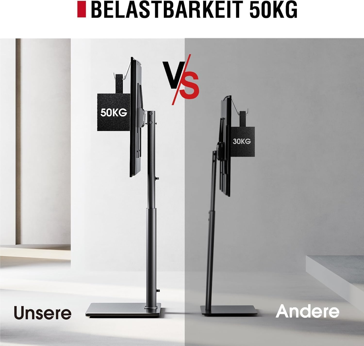 Thumbnail 6 de AOKCOS TV Ständer Bodenständer – Höhenverstellbar 1,6 m, Neig- und Schwenkbar, VESA 600x400, max 50 kg