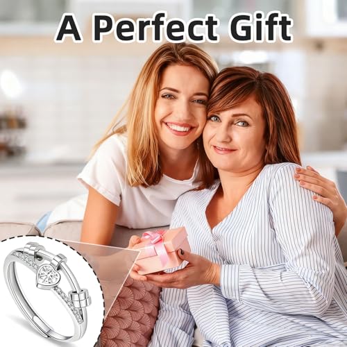 Detalle 2 de GAZIL Bague Fidget Double Couche Réglable – Anneau Anti-anxiété Argent et Zirconium (Blanc)
