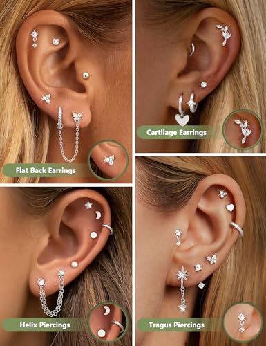 Thumbnail 2 de CASSIECA 21Pcs Helix-/Tragus-Piercing Set – Ohrschmuck aus chirurgischem Stahl mit 18K-Goldbeschichtung