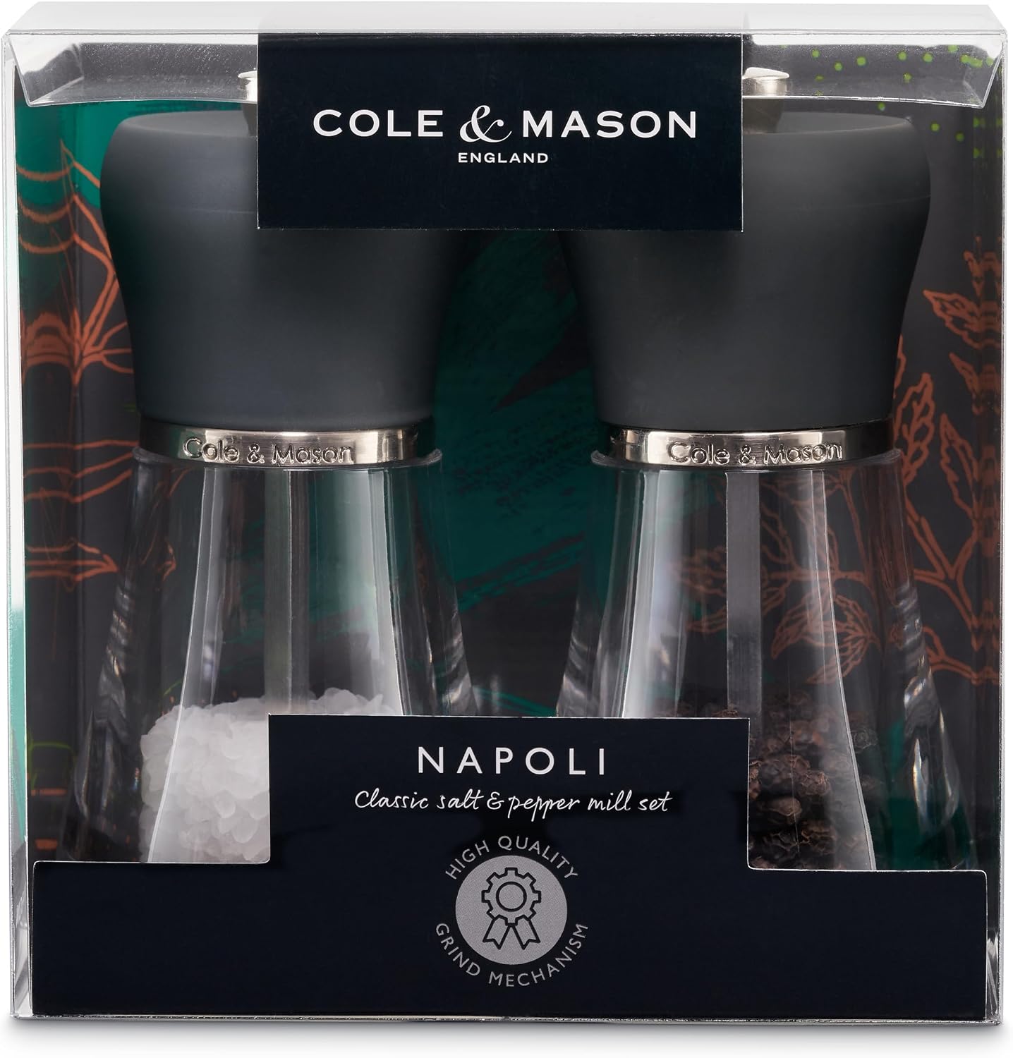Detalle 2 de Napoli Salt & Pepper Grinder Set by Cole & Mason – Durable Acrylic, 12cm