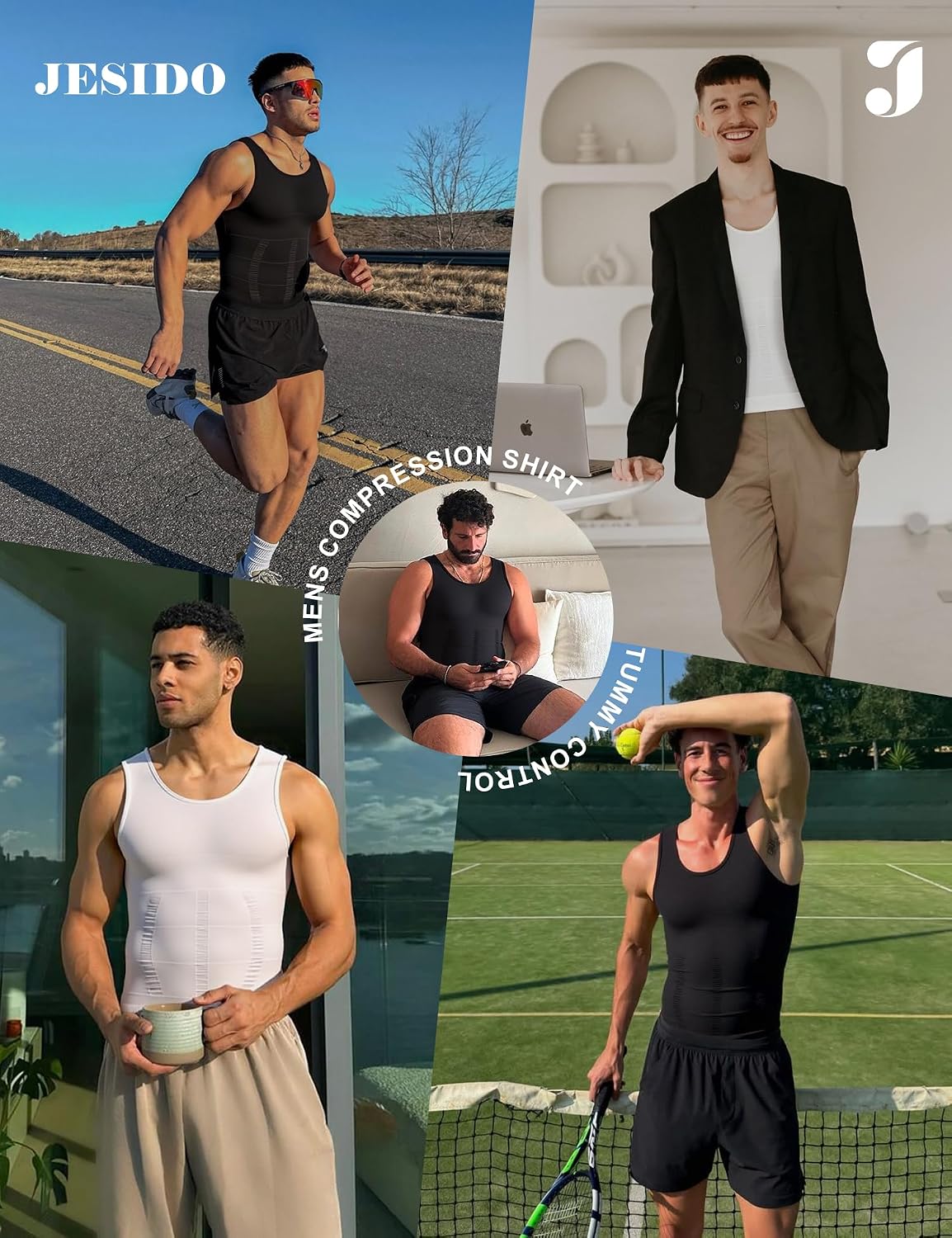 Thumbnail 4 de JESIDO 3 Pack Compression Shirt for Men — Slimming Body Shaper & Tummy Control Tank Top