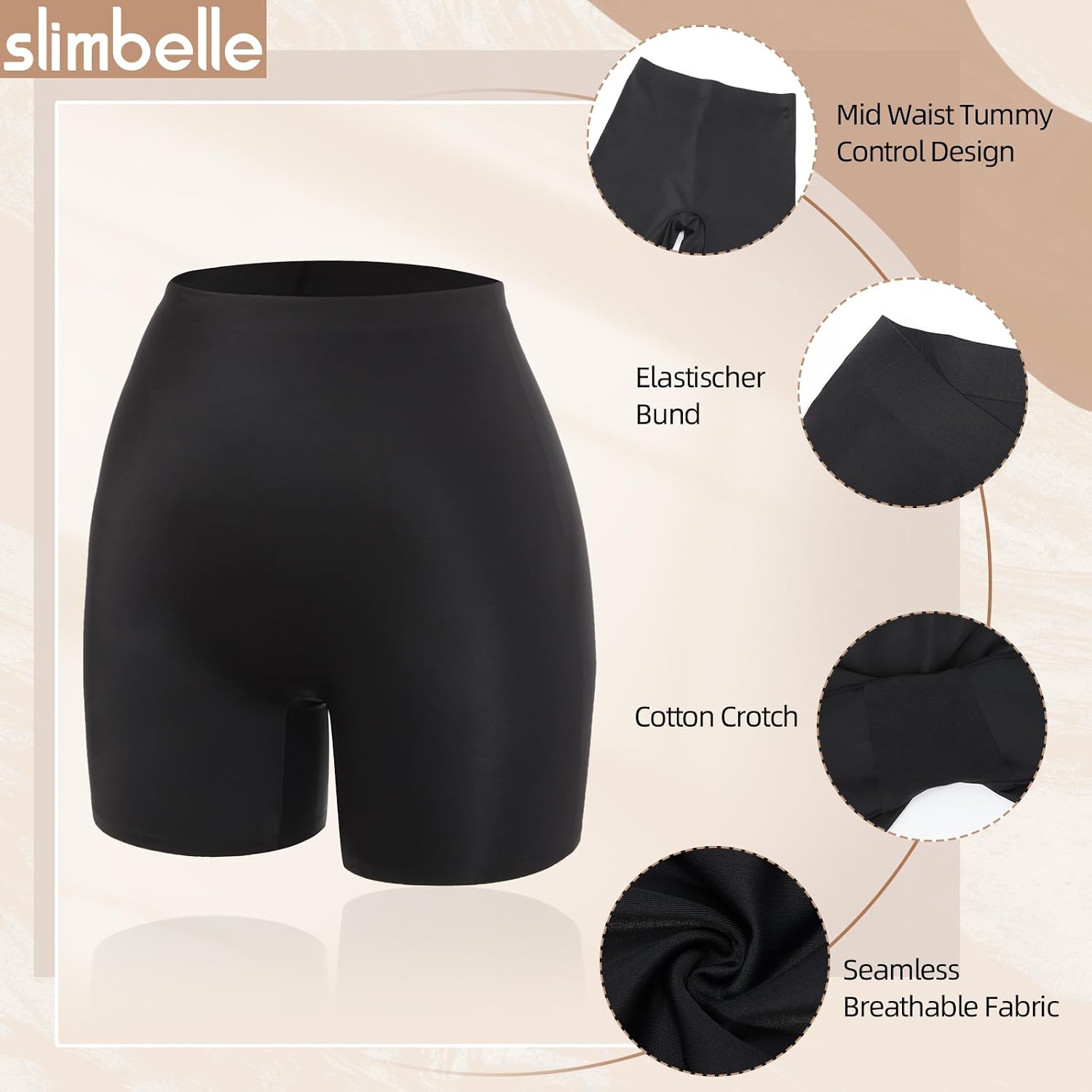 Detalle de SLIMBELLE sömlösa undershorts för kvinnor med långa ben och stretch