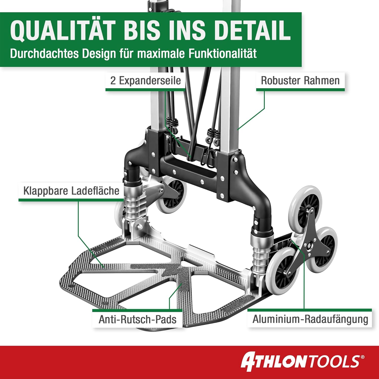 Thumbnail 2 de ATHLON TOOLS Treppensteiger Sackkarre klappbar – Aluminium, TÜV geprüft, 110 cm Griff, Ladefläche 39×28 cm