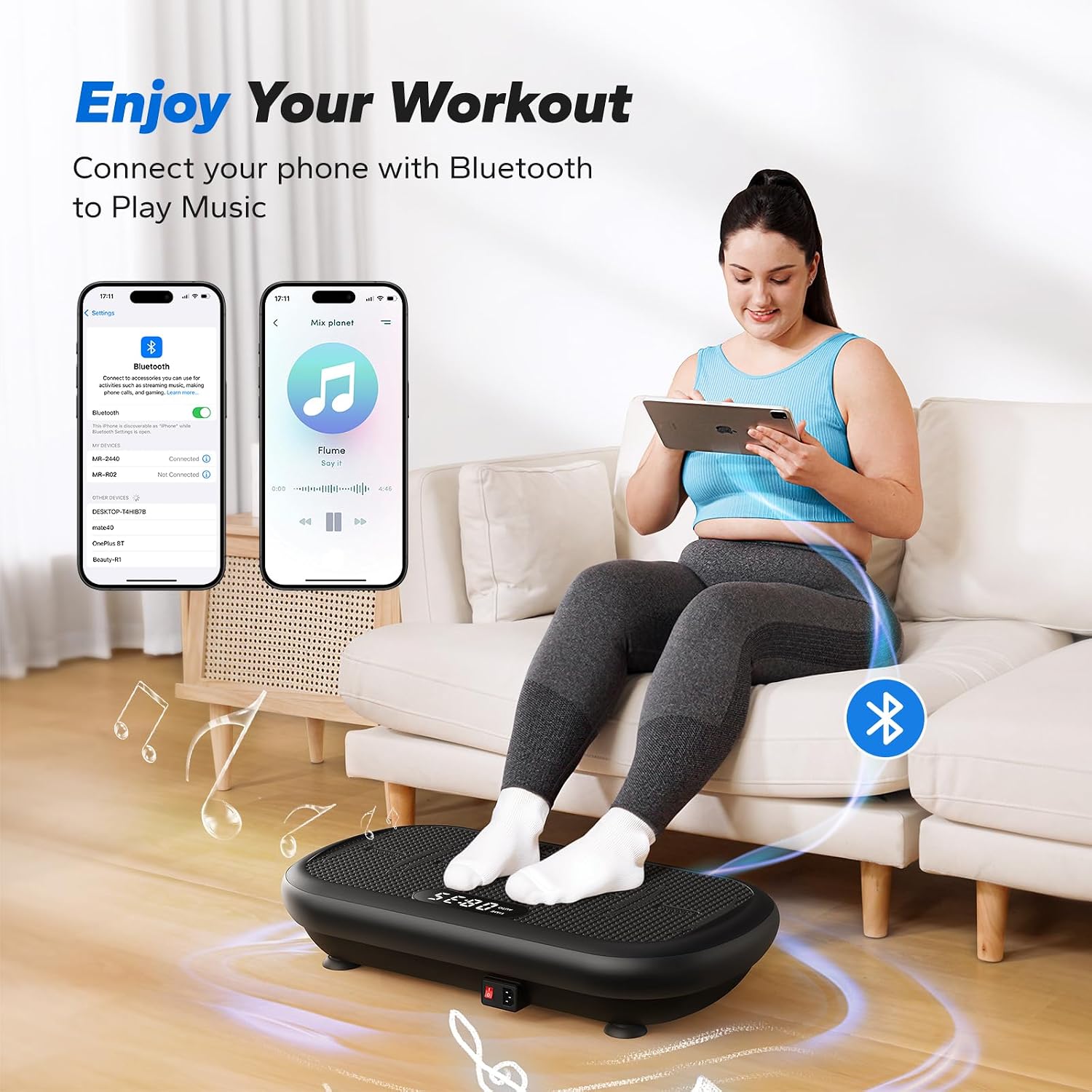Detalle 2 de MERACH CV40 Curved Vibration Plate, 200W Motor, 13mm Amplitude, Bluetooth