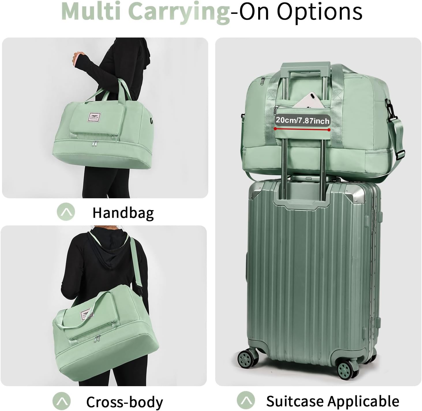 Thumbnail 3 de FIORETTO Womens Foldable Weekend Bag: Water-Resistant Duffle with Wet Pocket & Shoe Compartment