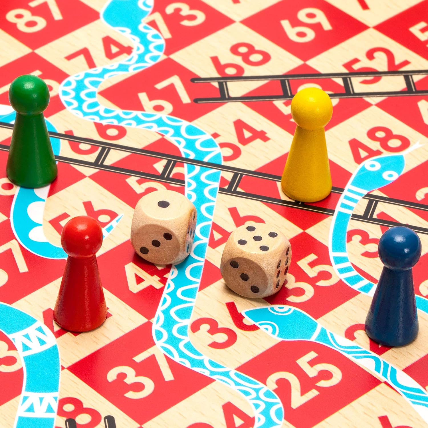 Detalle de Yellow Mountain Imports Jeu de l'échelle en Bois Réversible 2 en 1, Jeu du Ludo – 29 cm