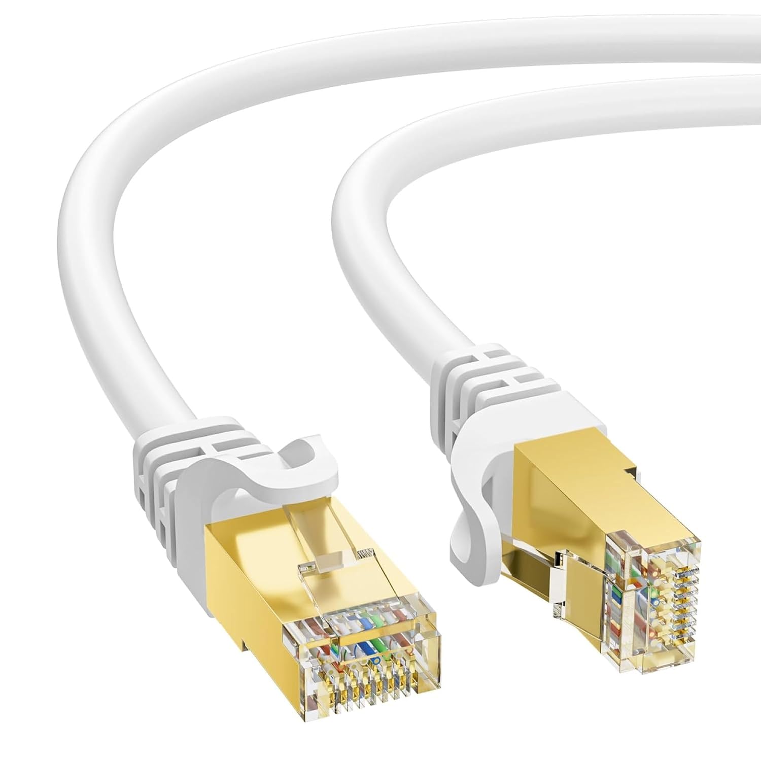 Detalle de Werkybay CAT7 Patchkabel 7,5 m – 10 Gbit/s, 600 MHz, Wasserfest, S/FTP, RJ45, inkl. Kabelbinder (Weiß)