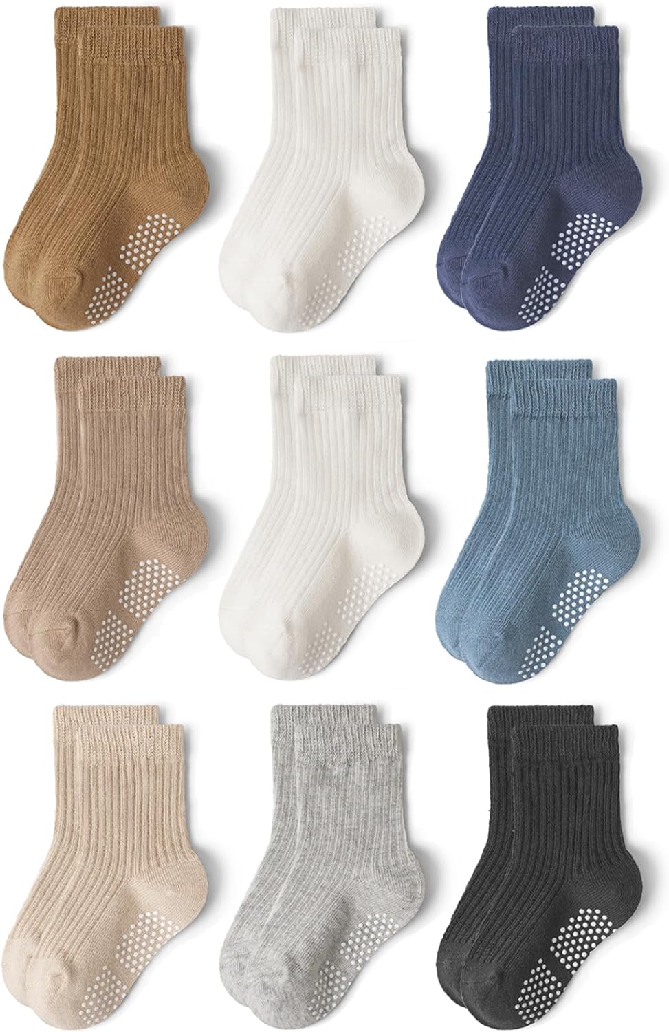 Detalle de Bearbay 9 Pairs Toddler Non-Slip Cotton Crew Socks with Anti-Slip Dots