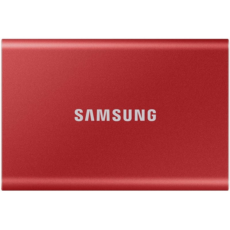 Detalle de Samsung T7 SSD 500GB USB-C Rojo: rendimiento rápido y seguridad para tus datos