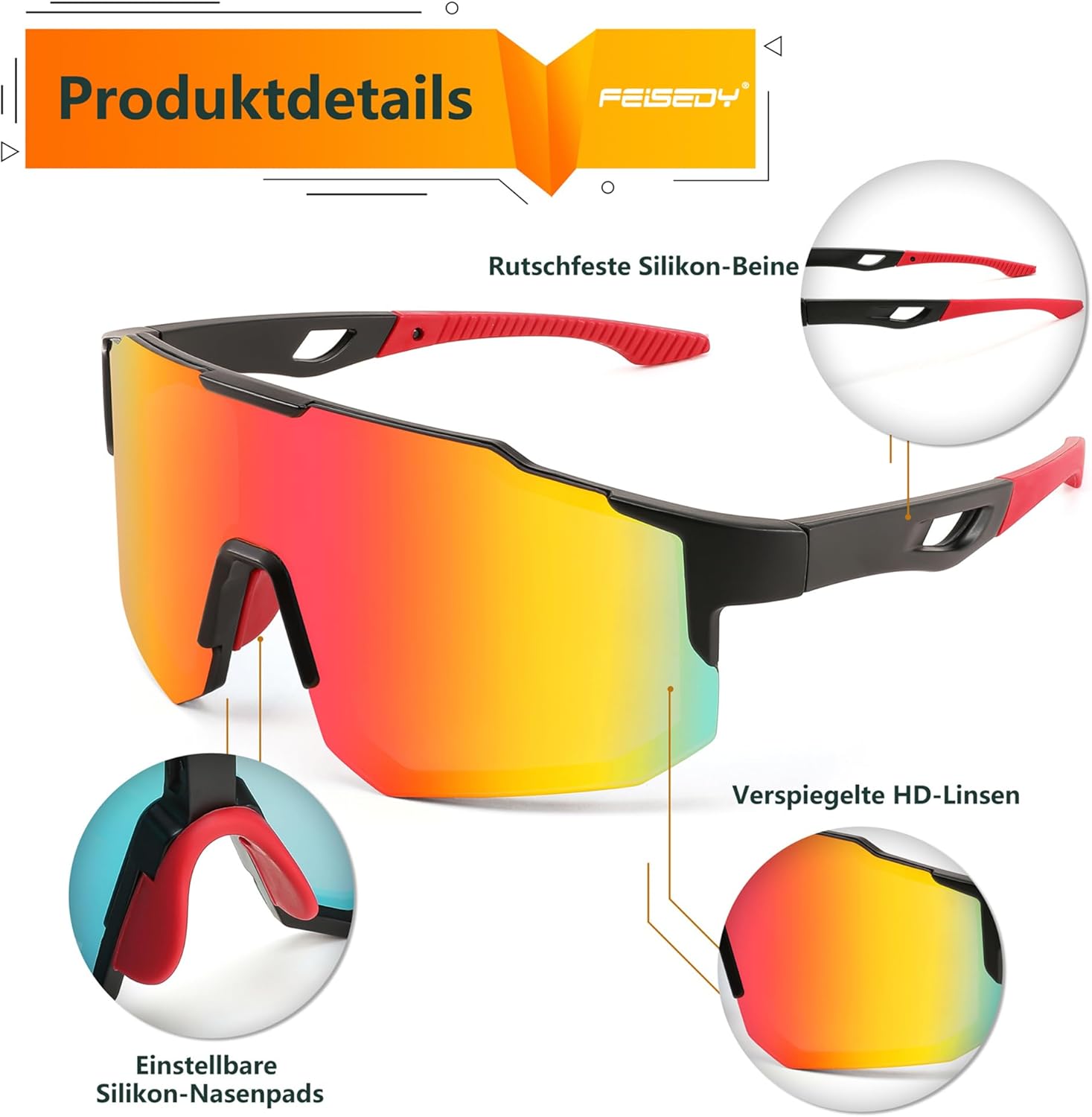Thumbnail 5 de FEISEDY Sport Sonnenbrille für Herren & Damen (Radbrille) mit UV400 – B2388