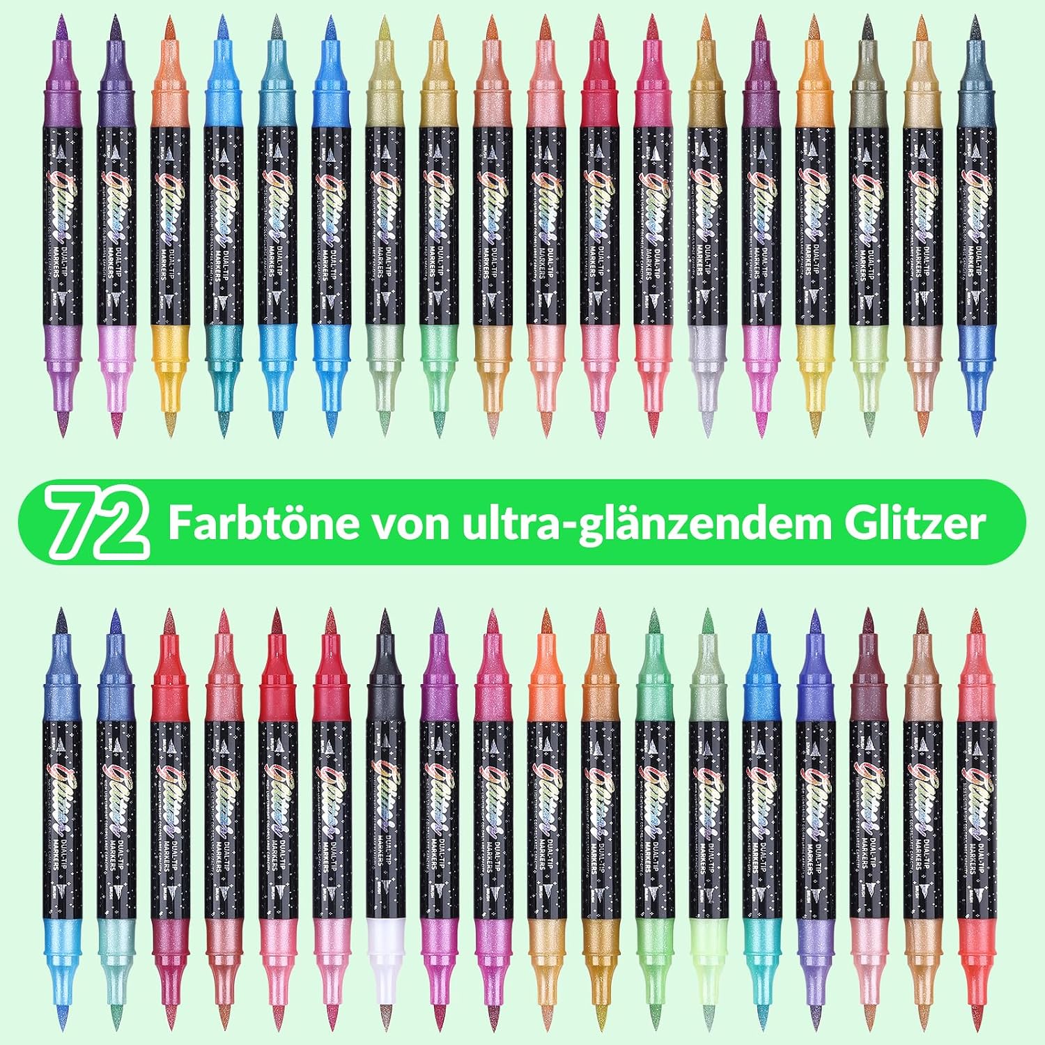 Thumbnail 4 de KEMYR Glitzerstifte Set 72 Farben – Doppelspitzen mit Pinselspitze für DIY, Karten & Doodling