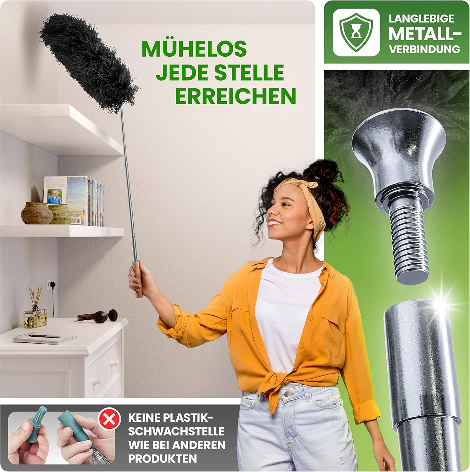 Thumbnail 2 de BAMBUA Staubwedel Teleskop (100% plastikfrei) mit Mikrofaser – Bambusgriff, bis 240 cm