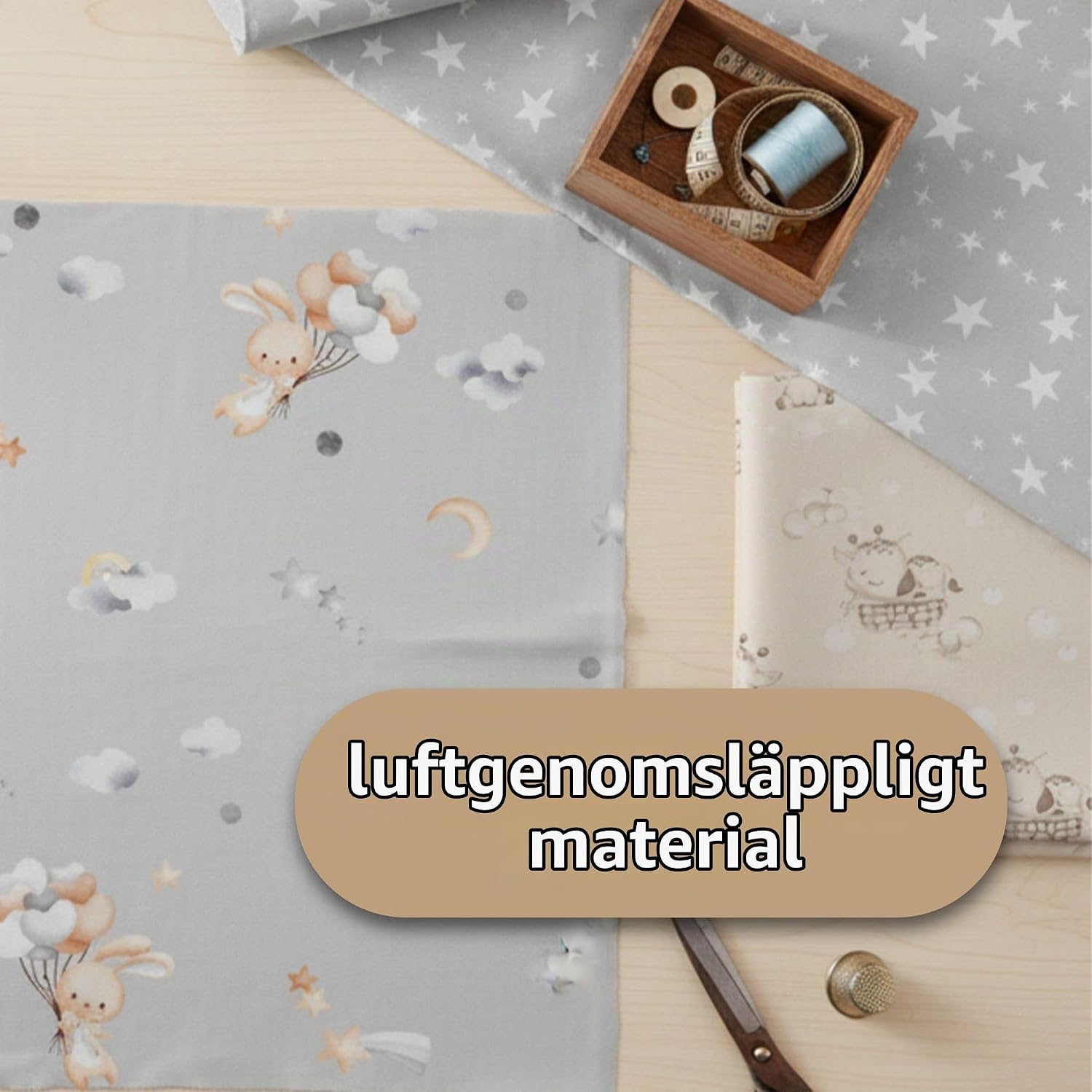 Detalle 1 de Amazinggirl bomullstyg med hjortmotiv, ren bomull, 2 m × 160 cm