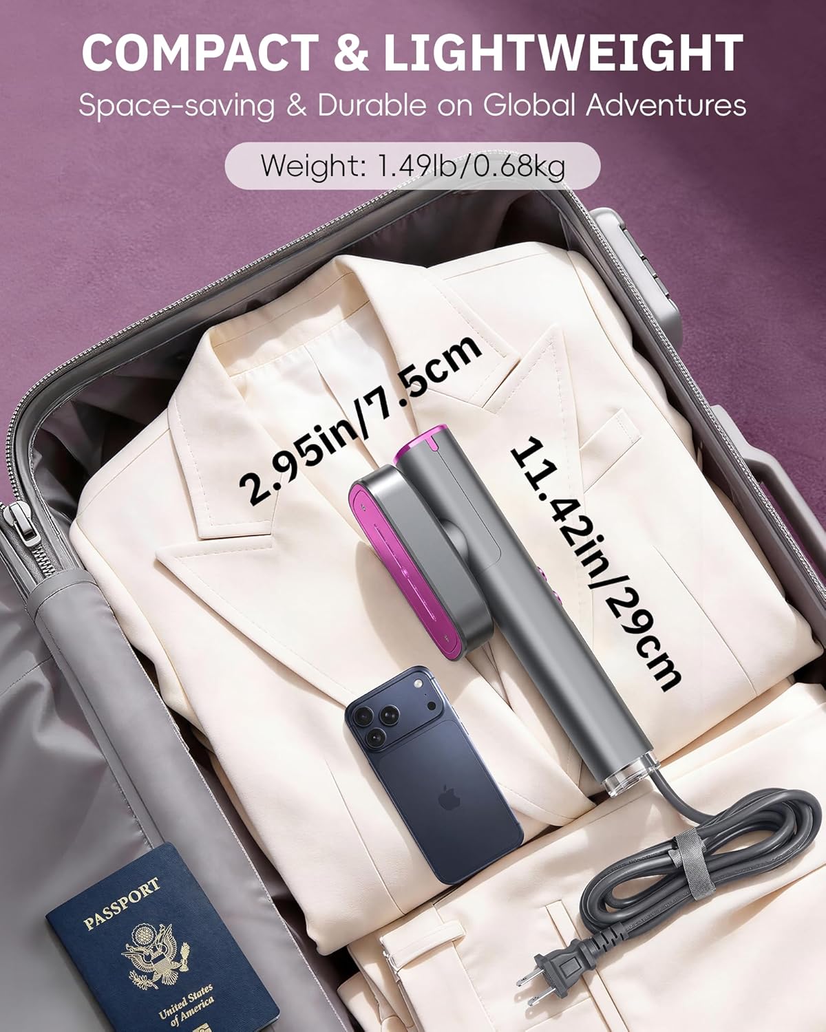 Thumbnail 5 de OGHom Steamer for Clothes (110–240V) 2-in-1 Travel Steamer & Iron, 1000W Handheld Wrinkle Remover