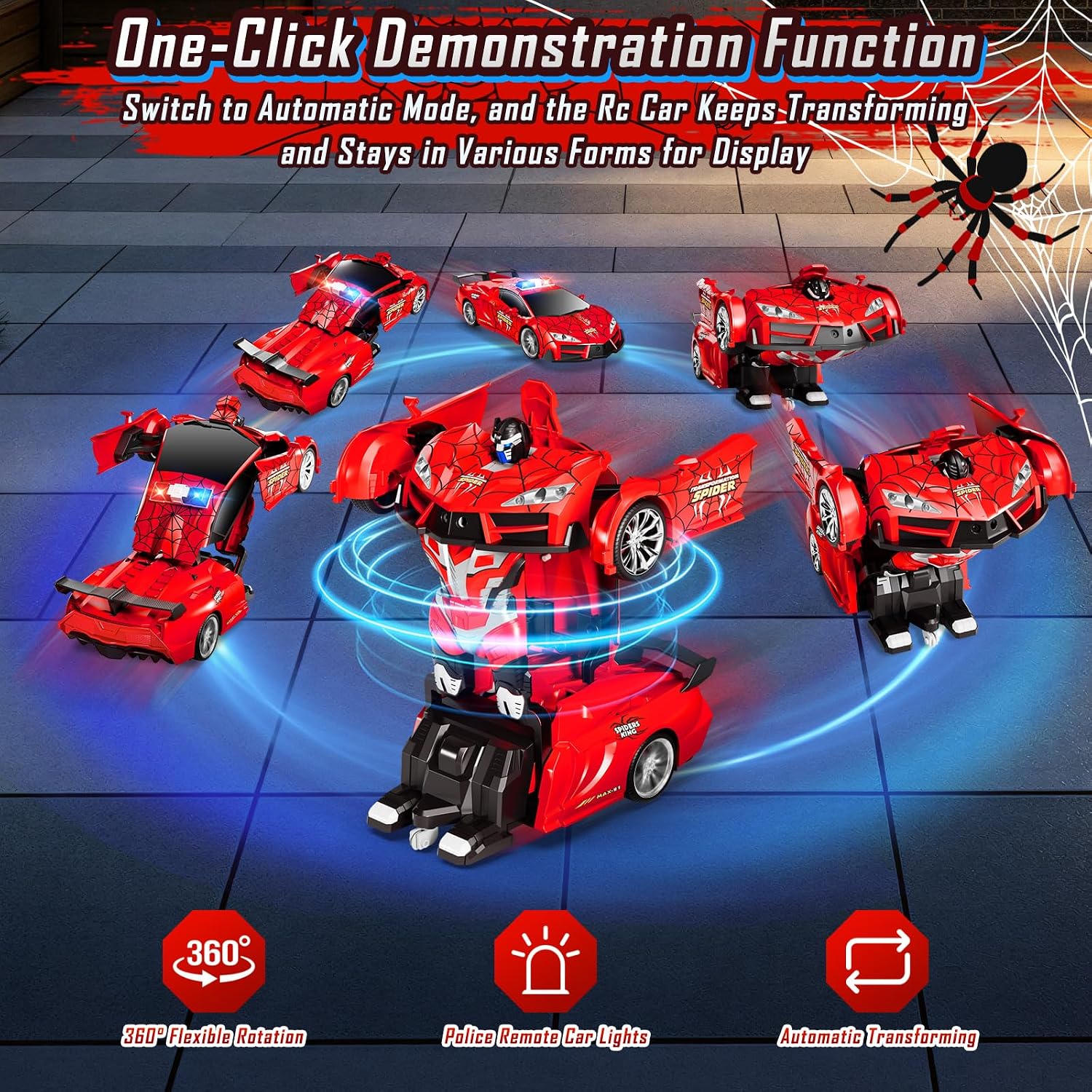 Detalle de Febyhim YT6656 Transforming RC Car with Police Lights, 2.4GHz