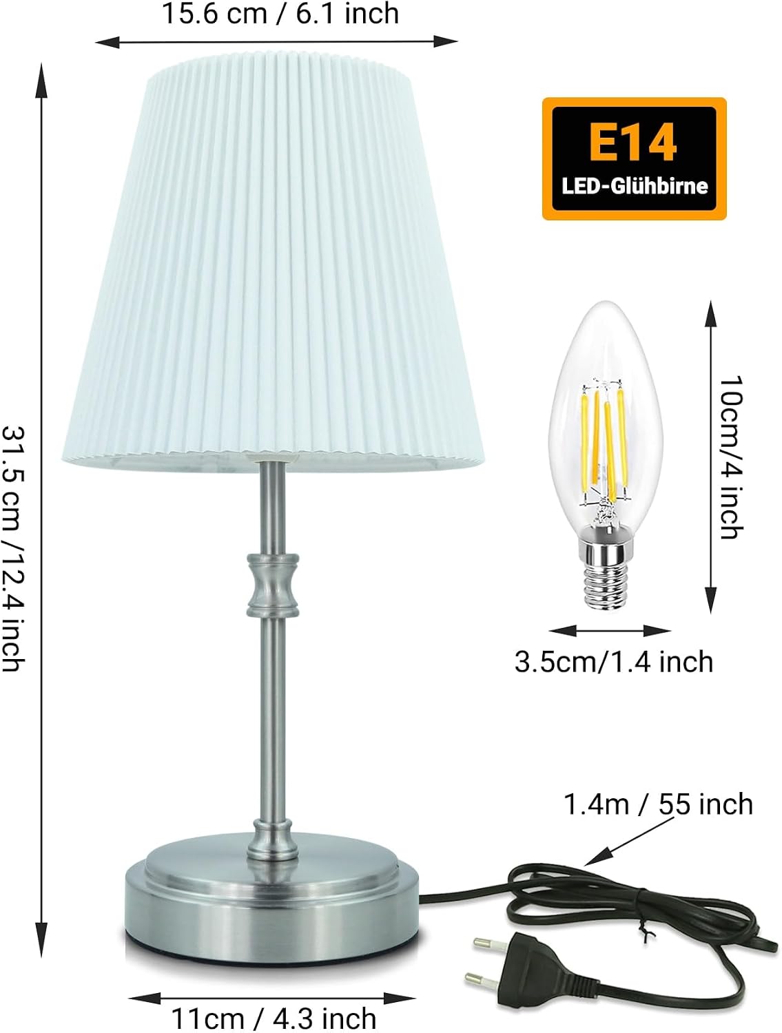 Thumbnail 6 de HSLighting CT9 touchdimbare tafellamp 31,5 cm, zilver, 3 lichtstanden