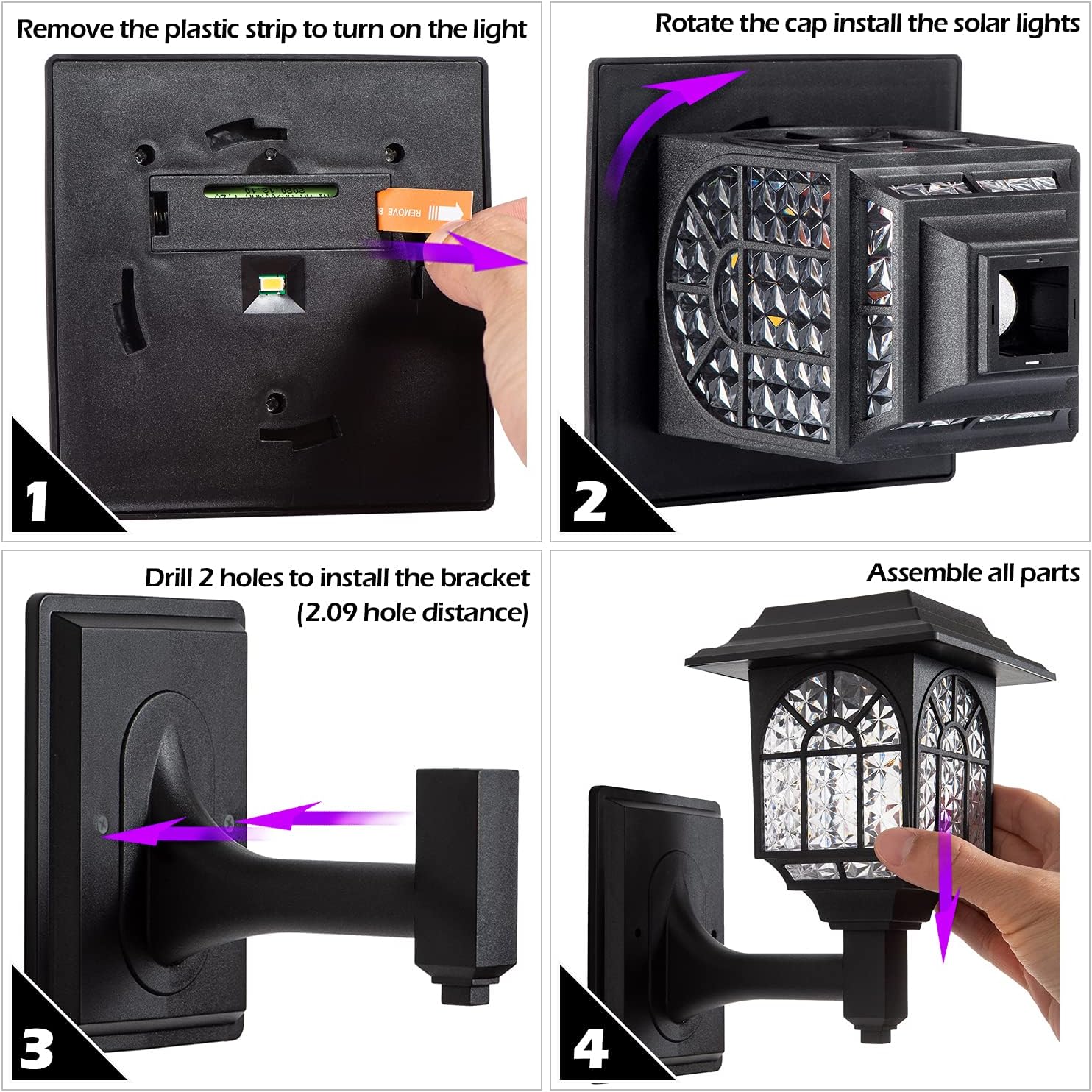 Thumbnail 6 de LeiDrail Solar Fence Lights: 2-Pack Warm White LED Outdoor Wall Lights for Zodiac-like Garden Ambience