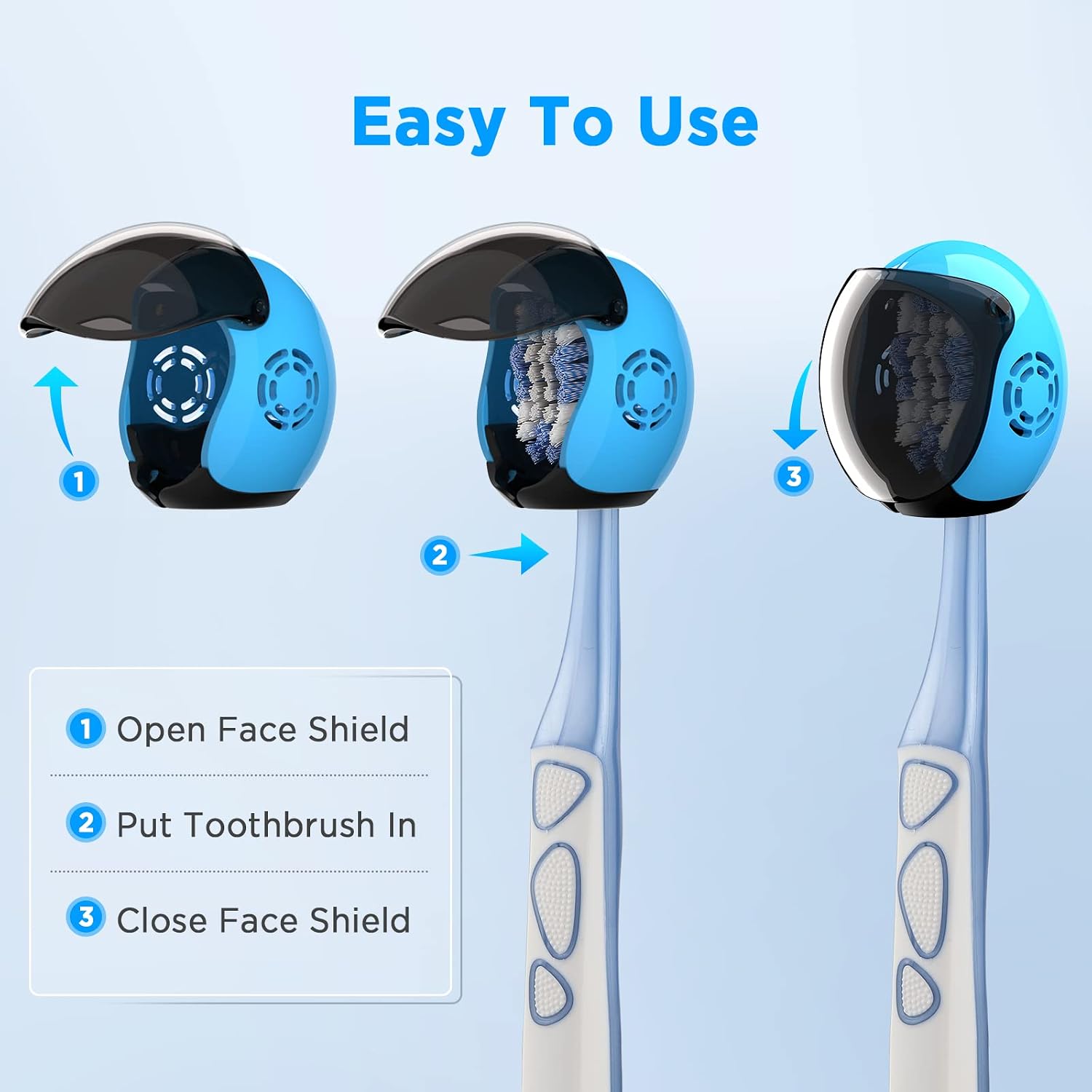 Detalle de Frekare Toothbrush Covers Caps – 4-Pack helmet-style covers for most manual and electric toothbrushes