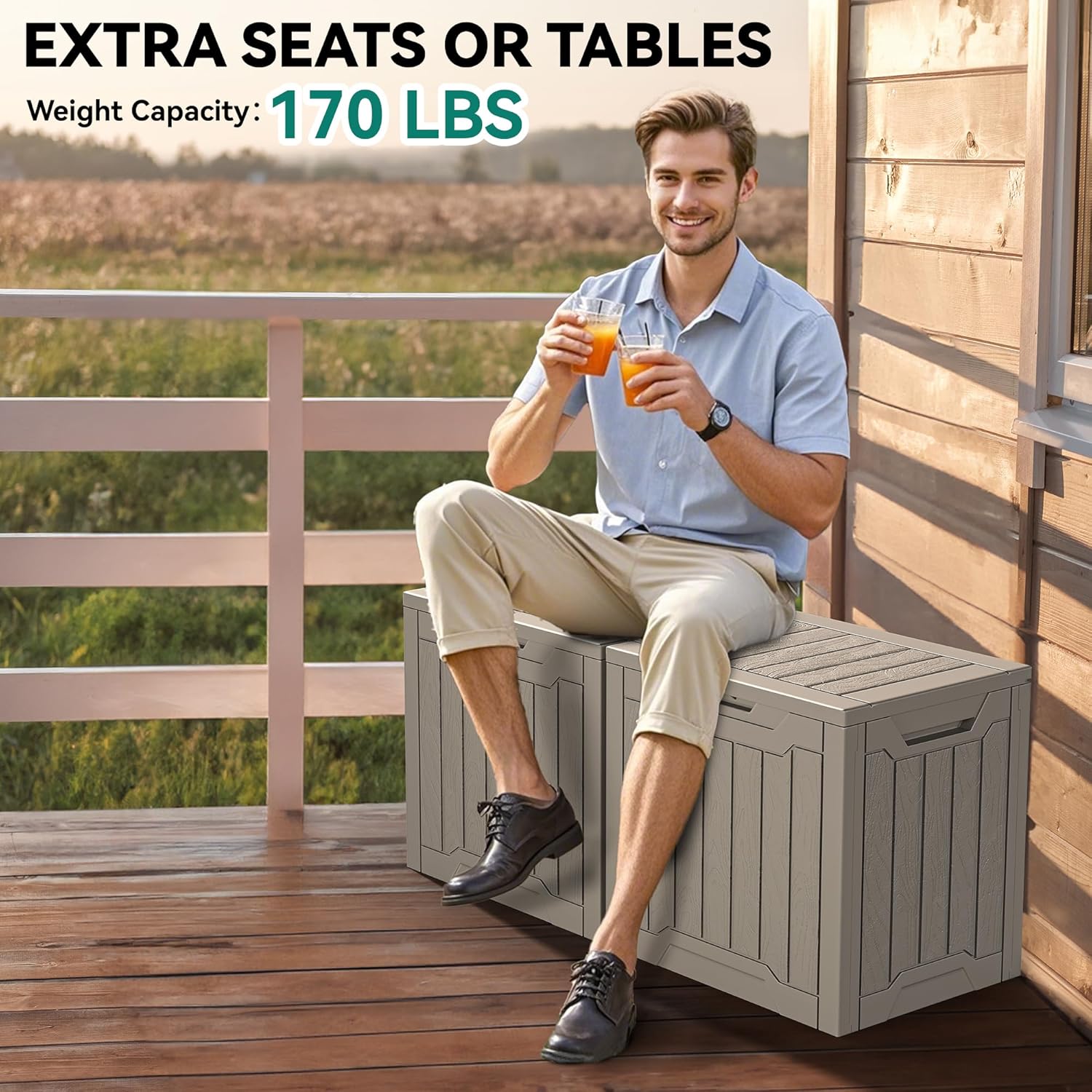 Thumbnail 4 de YITAHOME Boîte de rangement d’extérieur en résine 100 L, verrouillable, marron clair