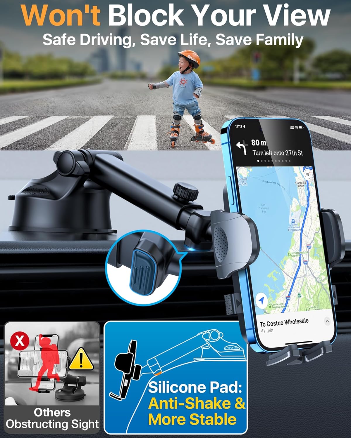 Detalle de 2026 BEST Car Phone Holder (110+LBS strong suction) with rotatable universal mount for dashboard, windscreen & vents