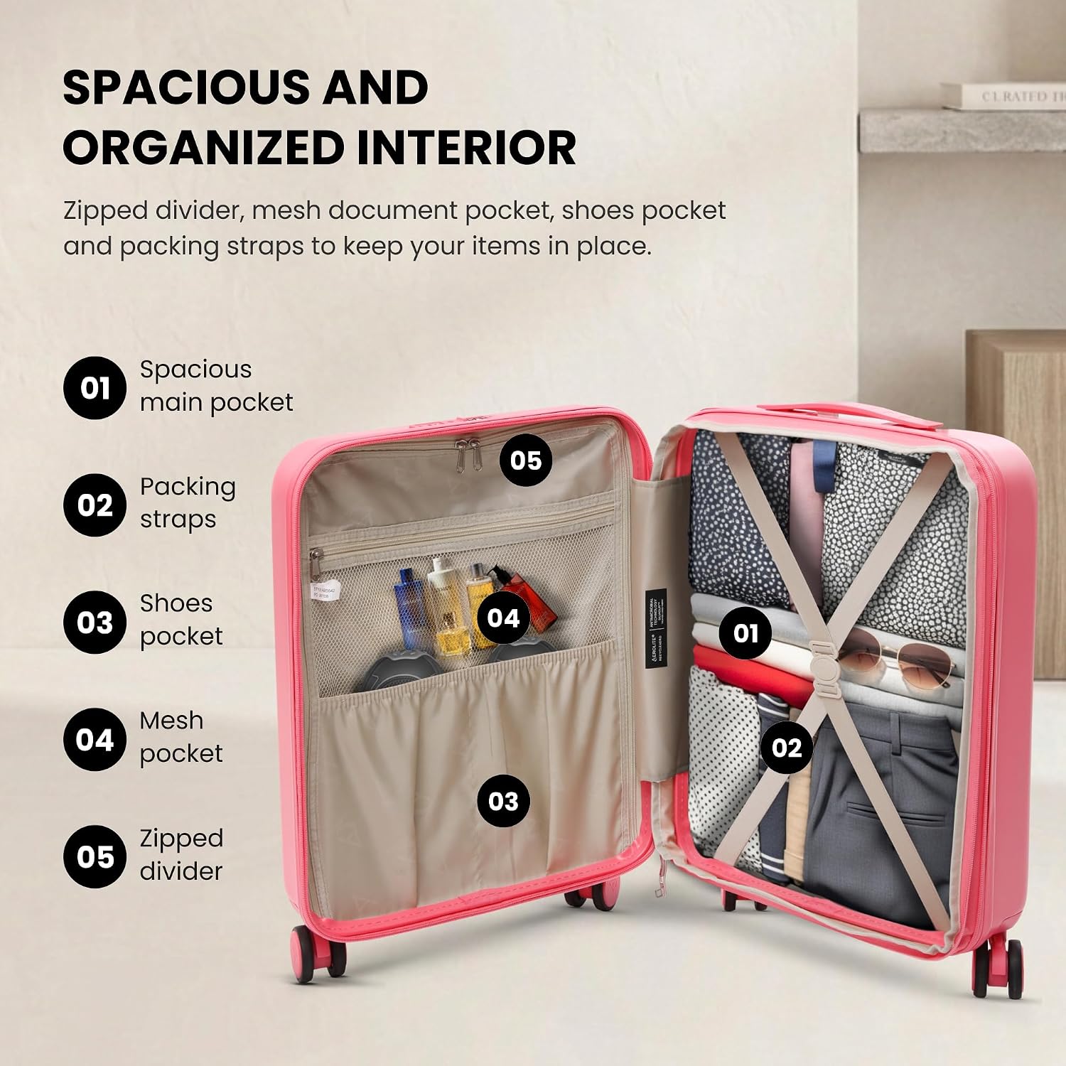 Detalle 2 de Aerolite 55x40x20 Expandable Ryanair Priority Cabin Suitcase, 4 Wheels
