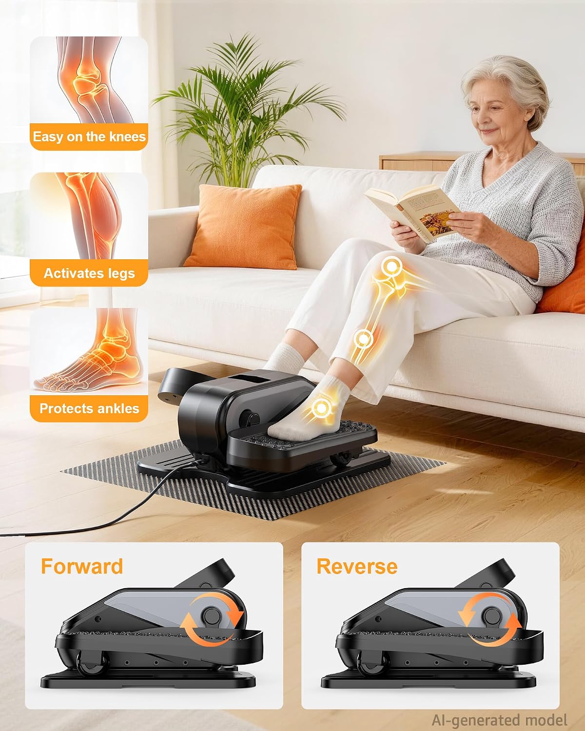 Detalle de VIVURN 023 Under-Desk Elliptical, 12 Speeds, Remote and LCD Display