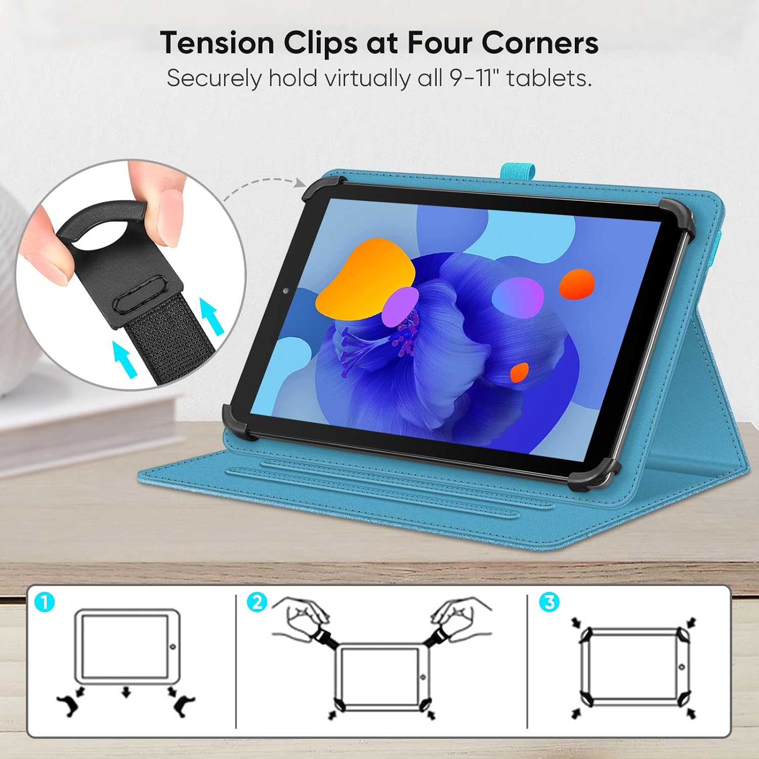 Thumbnail 3 de Fintie Tablet Universal Hülle 9–11 Zoll – Glitzer Blau mit Multi-Winkel-Ständer