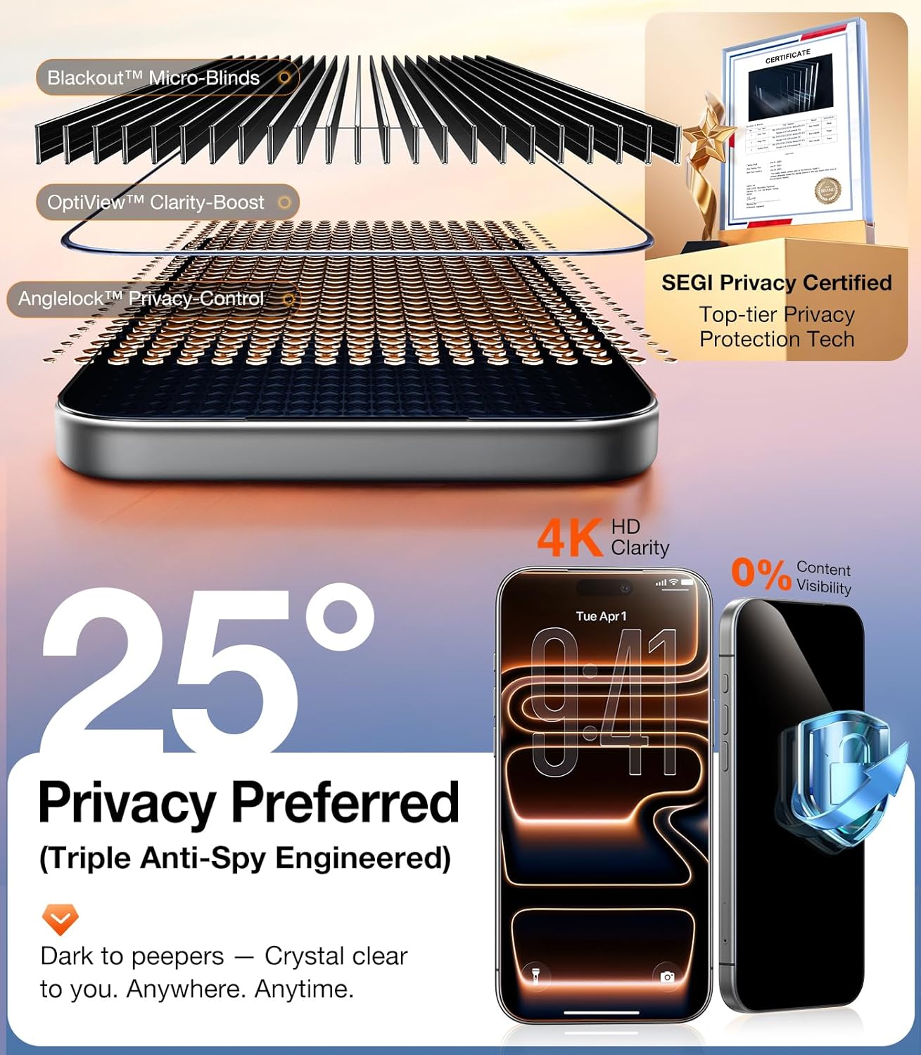 Detalle 2 de UltraGlass 9H+ Privacy Screen Protector for iPhone 15 Pro Max