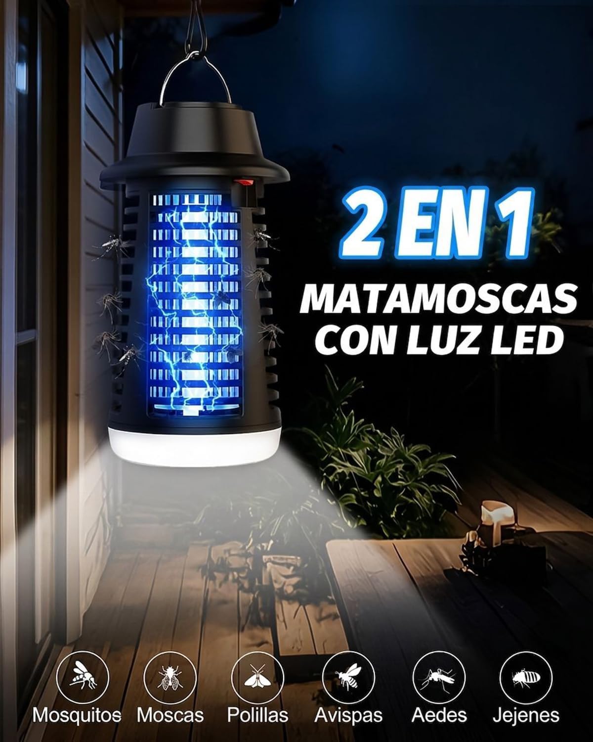 Detalle de Mata Mosquitos Eléctrico Molxss: Lámpara Antimosquitos para Interior y Exterior