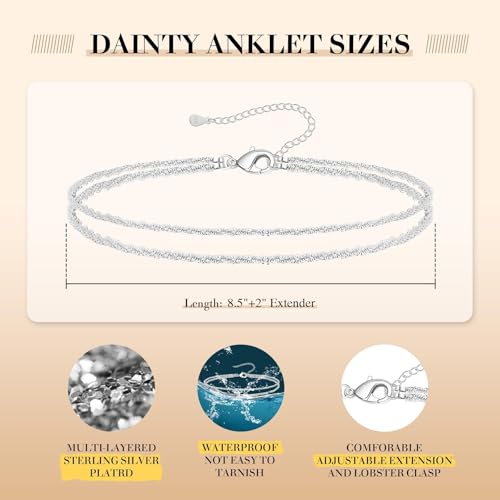 Thumbnail 3 de Kenivira Sterling Silver Anklets: Dainty Layered Waterproof Adjustable Beach Anklet for Women