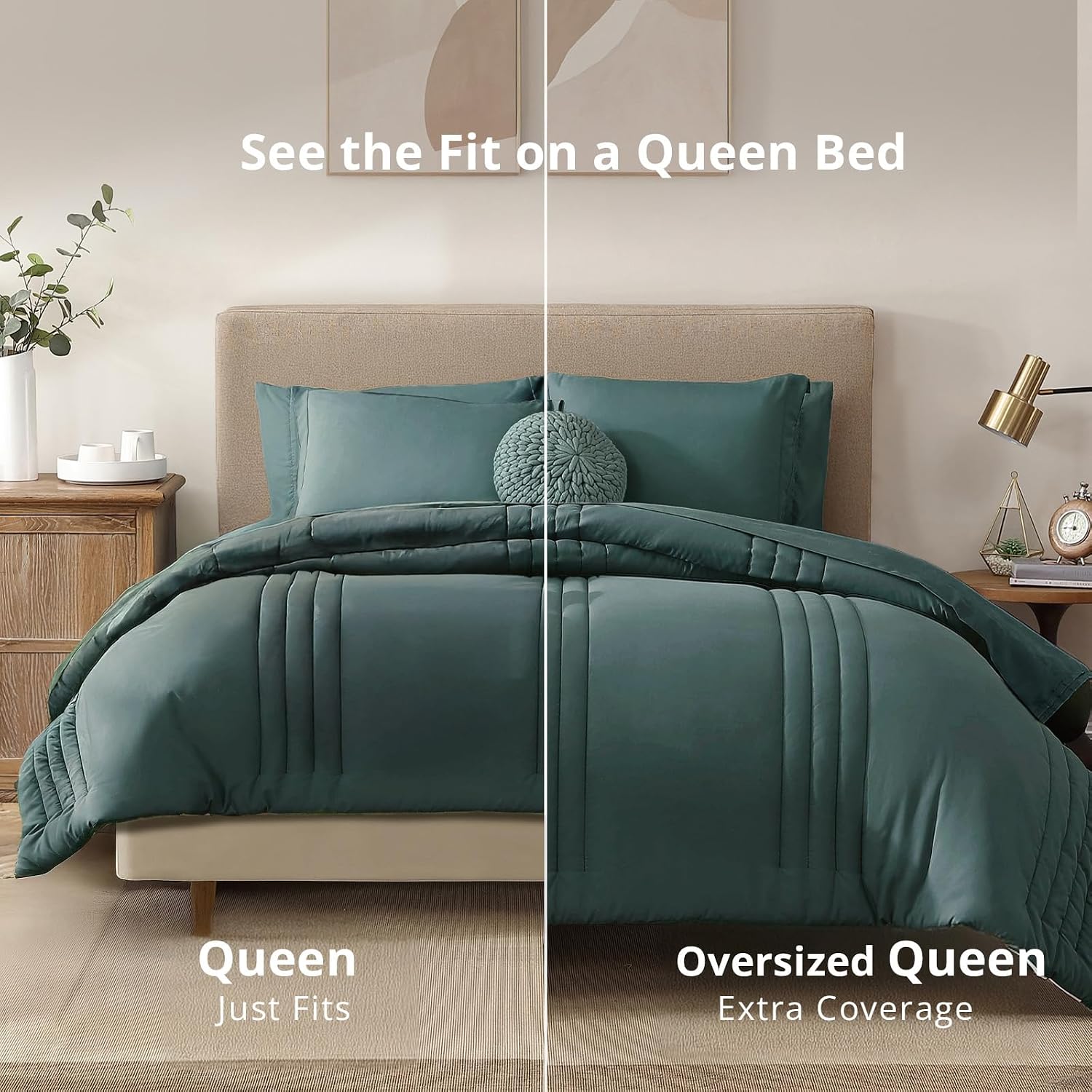 Thumbnail 6 de Monbix Queen Comforter Set, 7-Piece Blue Green Bedding with All-Season Comforter