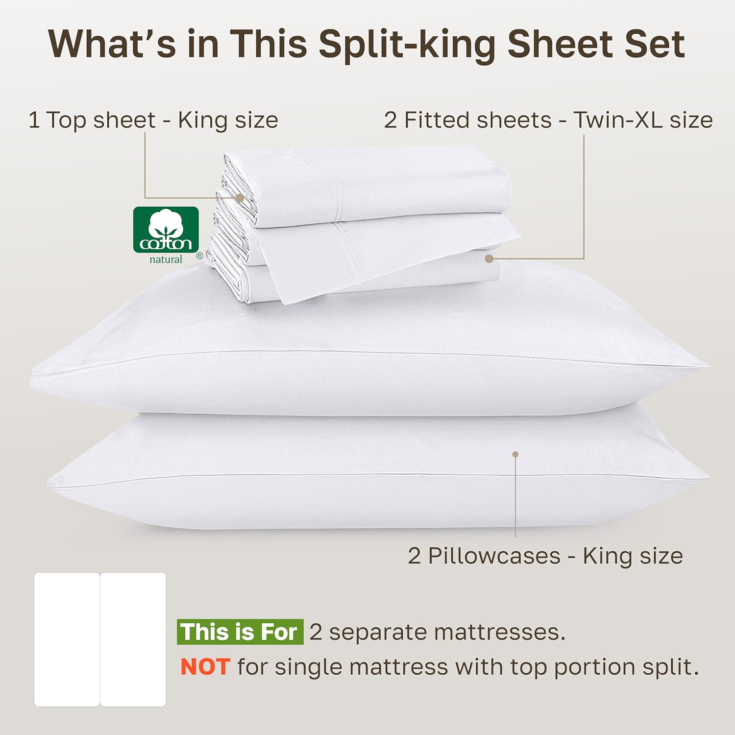Thumbnail 3 de California Design Den Split King Sheet Set for Adjustable Bed (Buttery Soft 800-Thread Count Cotton Sateen) - White