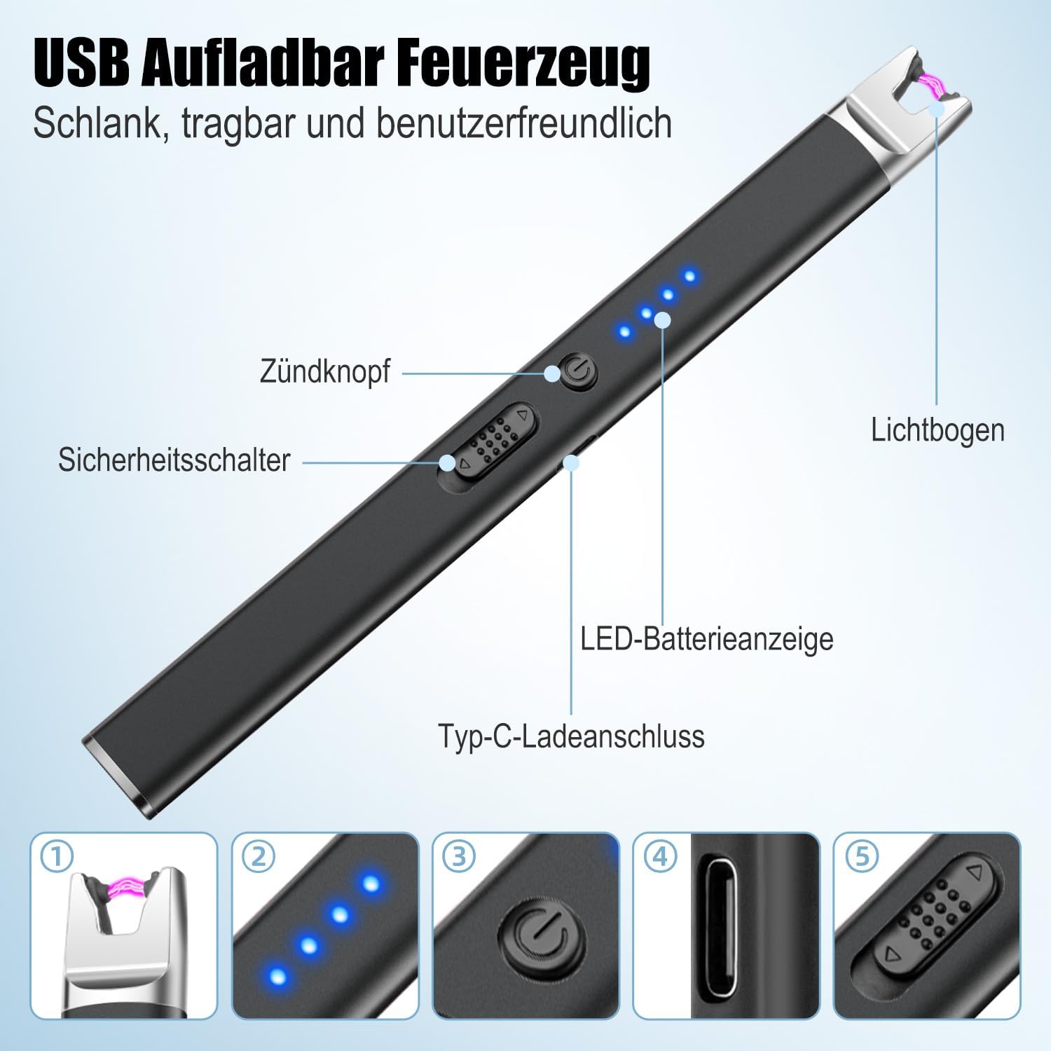 Thumbnail 5 de LcFun set van 2 USB-oplaadbare plasma-aanstekers, windbestendig en zwart
