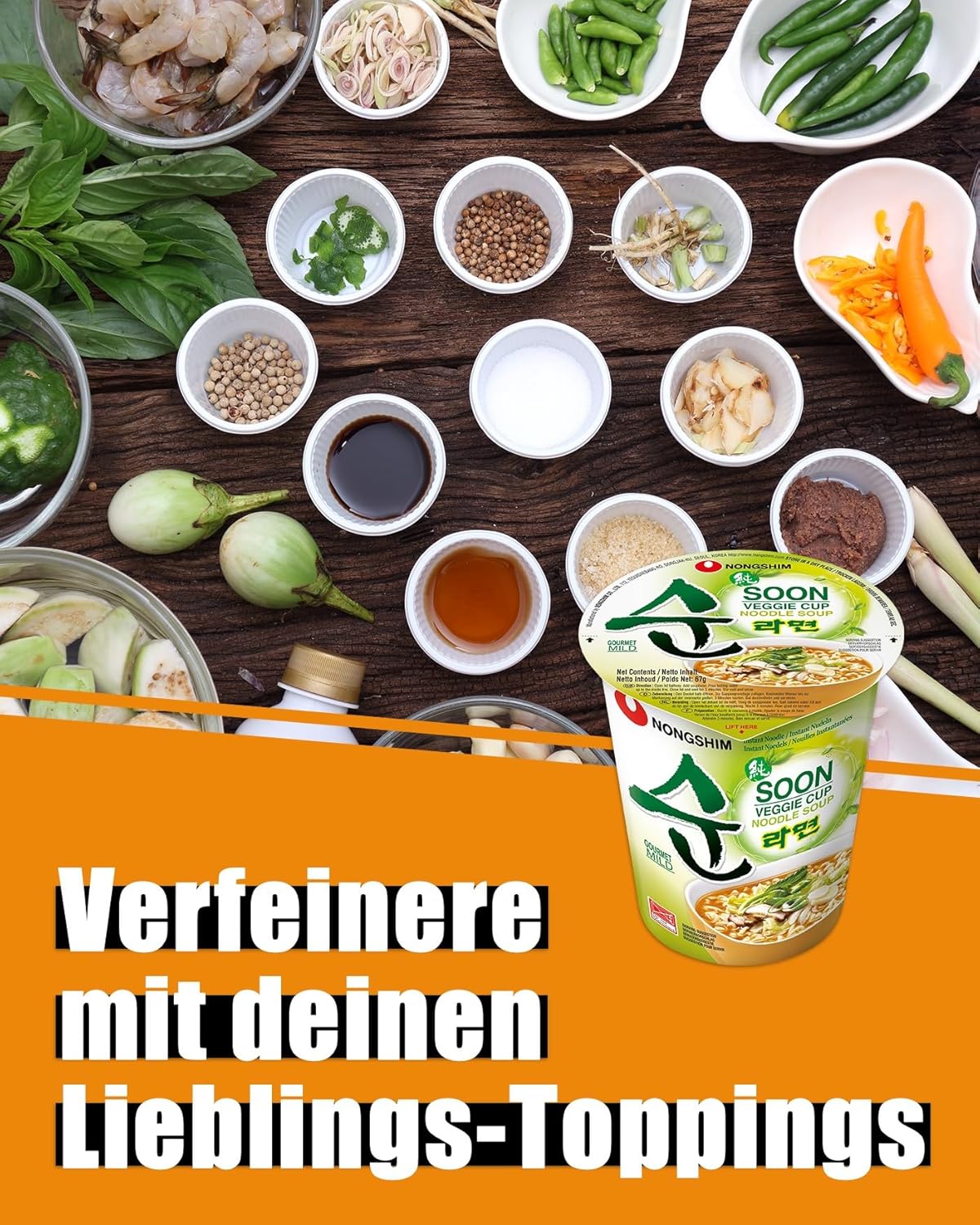 Thumbnail 5 de Nong Shim Soon Veggie Ramyun Koreanische Gemüse-Cup-Suppe, mild – 6er Pack à 67 g