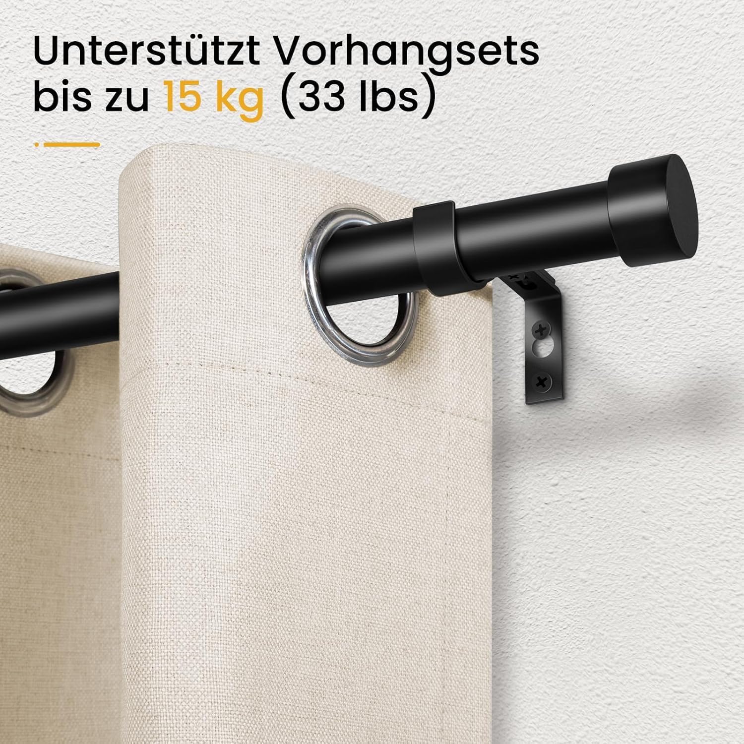 Detalle 2 de DEFYNEE Tringle à Rideaux Métallique Extensible 80-218 cm – Ø25 mm, Noir