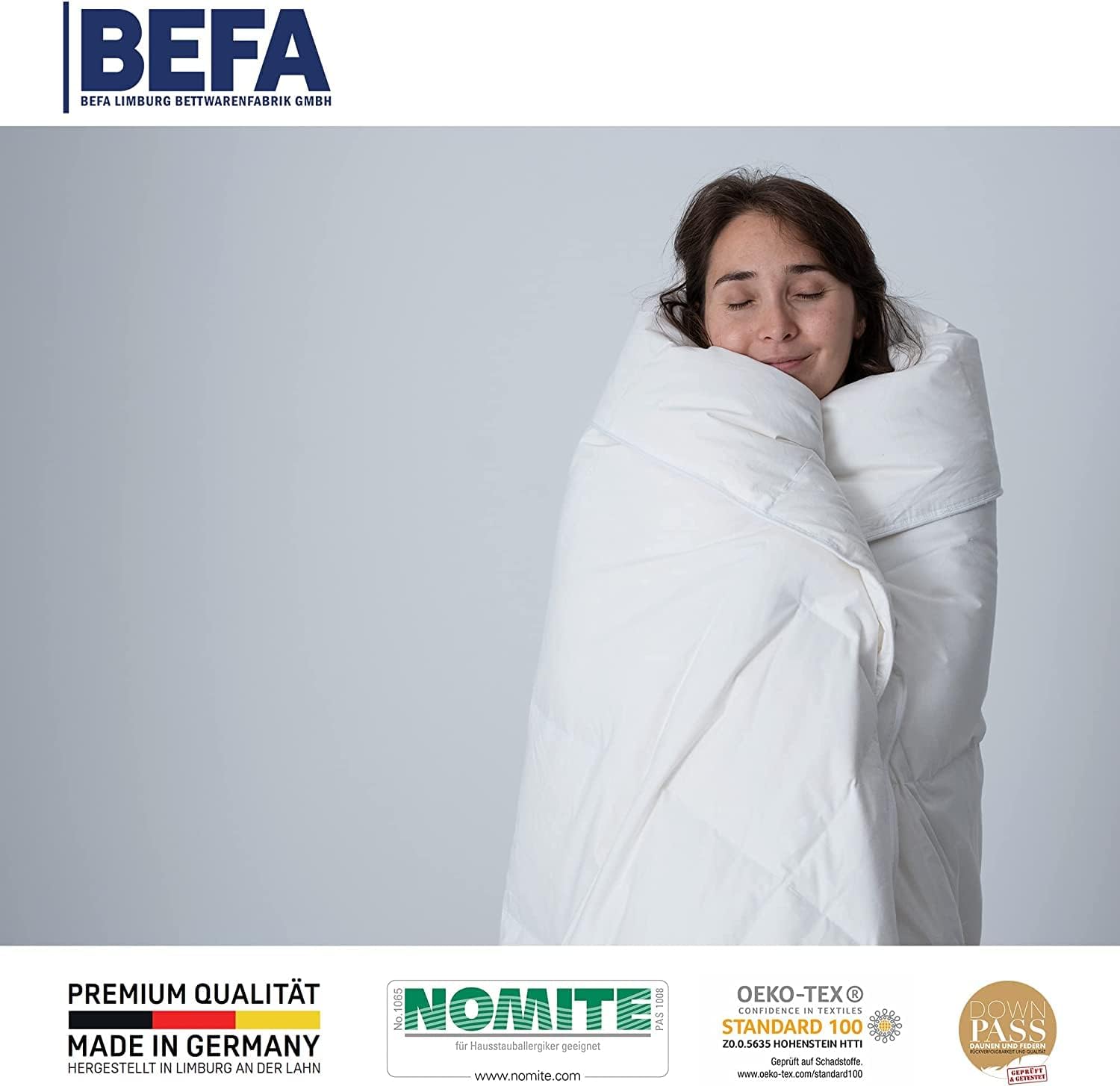 Detalle de BEFA NATUR 4609 zomerdekbed met 90% ganzendons en katoenen tijk