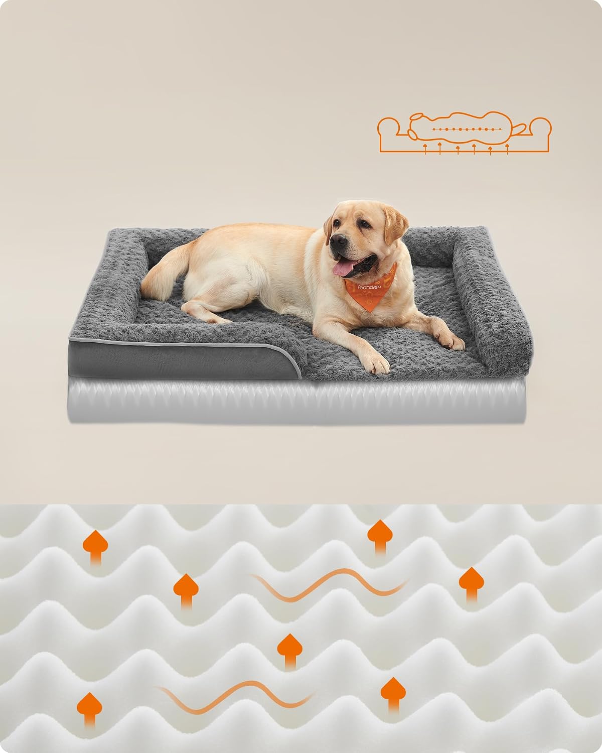 Detalle de Feandrea Orthopedic Dog Bed for Large Dogs with Memory Foam and Waterproof Liner (122 x 89 x 18 cm)