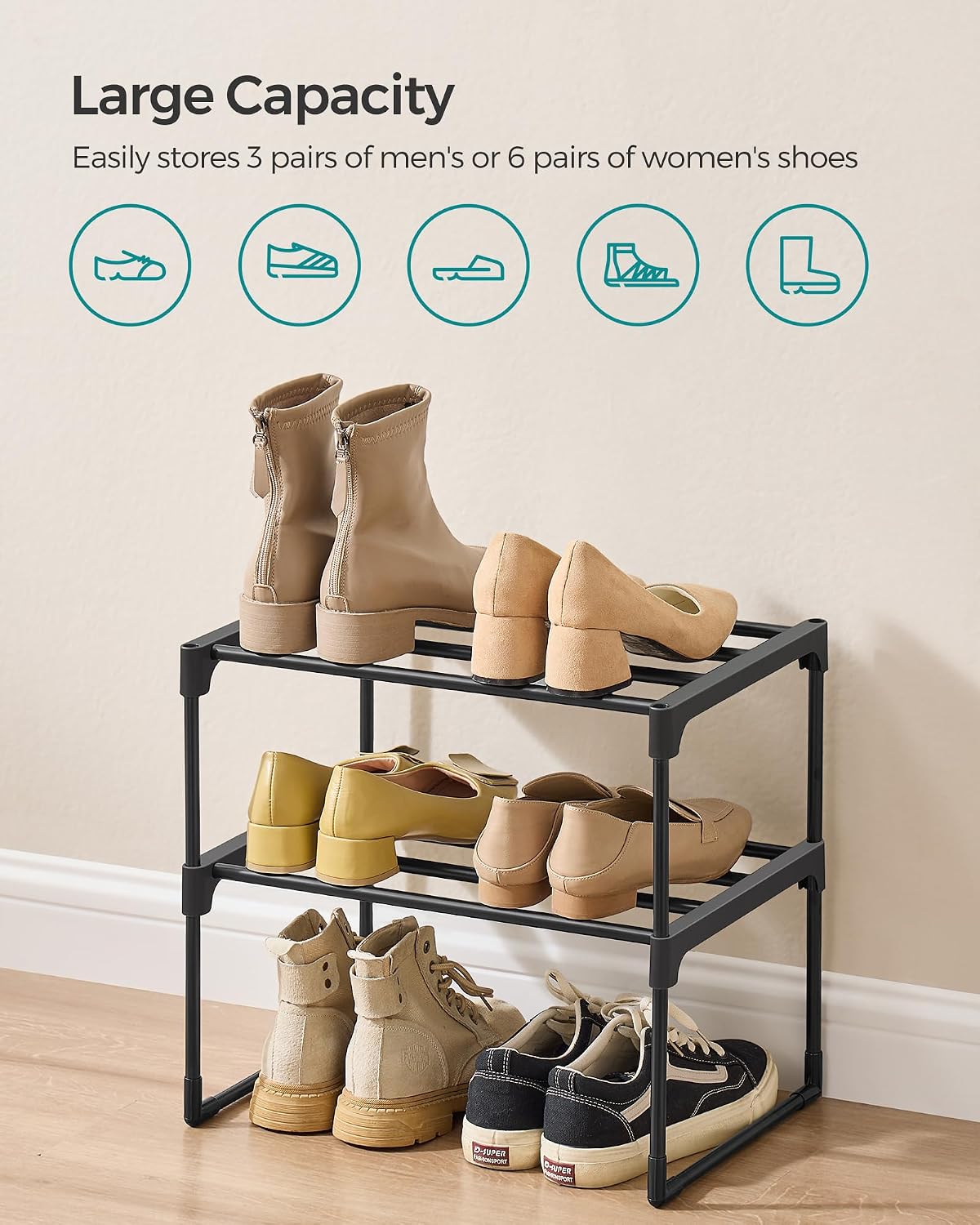 Detalle de SONGMICS 2-Tier shoe rack, 30 cm black