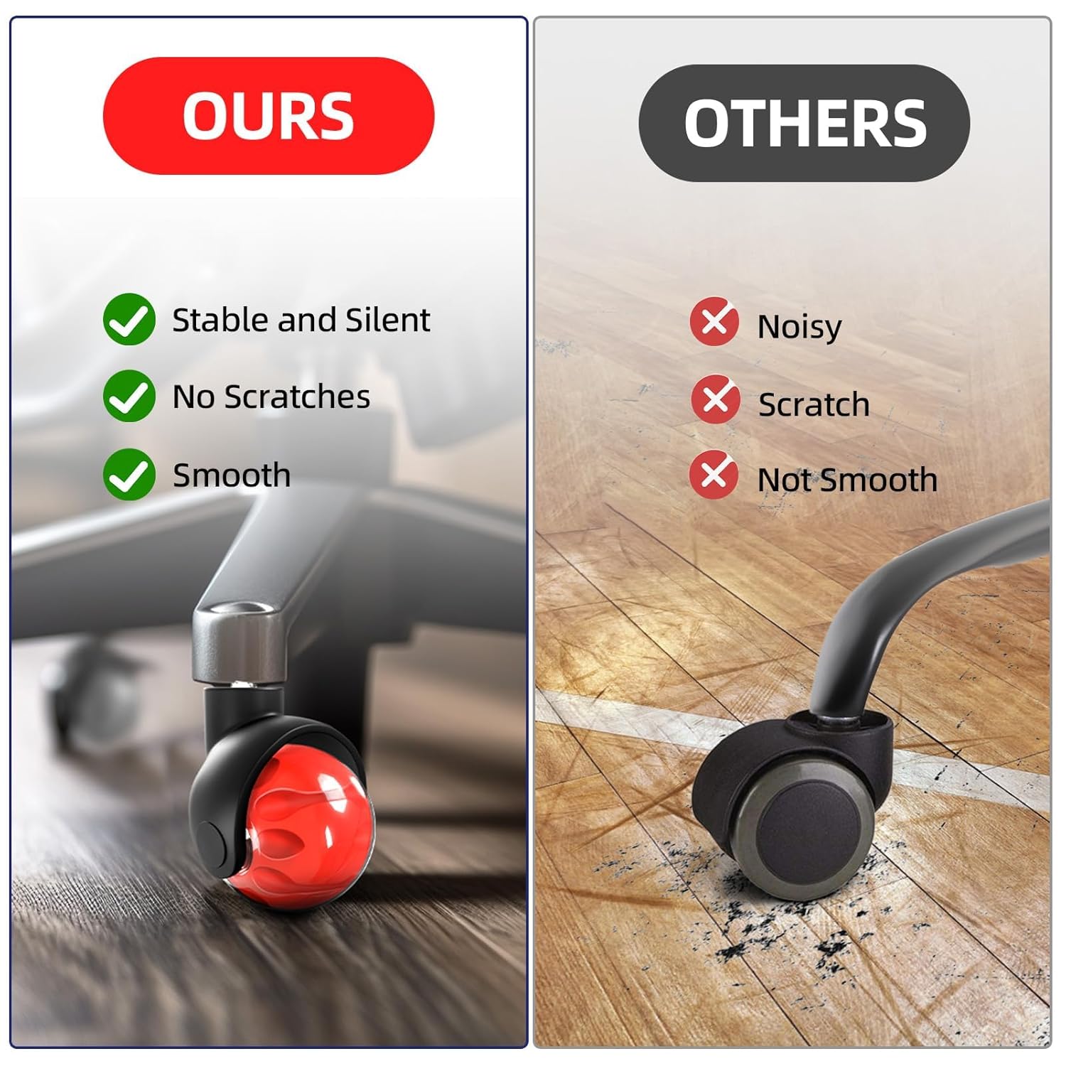 Thumbnail 4 de Sytopia Bürostuhl Rollen 5er-Set in Rot – 11 x 22 mm für Teppich & Hartboden, 50 mm Raddurchmesser