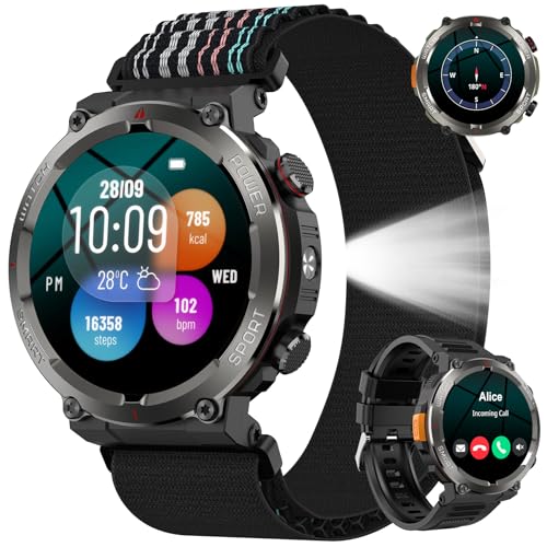 Detalle de Baolubao Reloj Inteligente para Hombre con Linterna, Brújula y Llamadas Bluetooth — 120+ Modos Deportivos, IP68