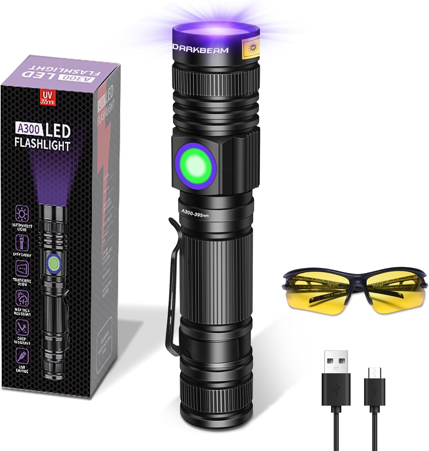 DARKBEAM Torcia UV 395nm Ricaricabile 10W