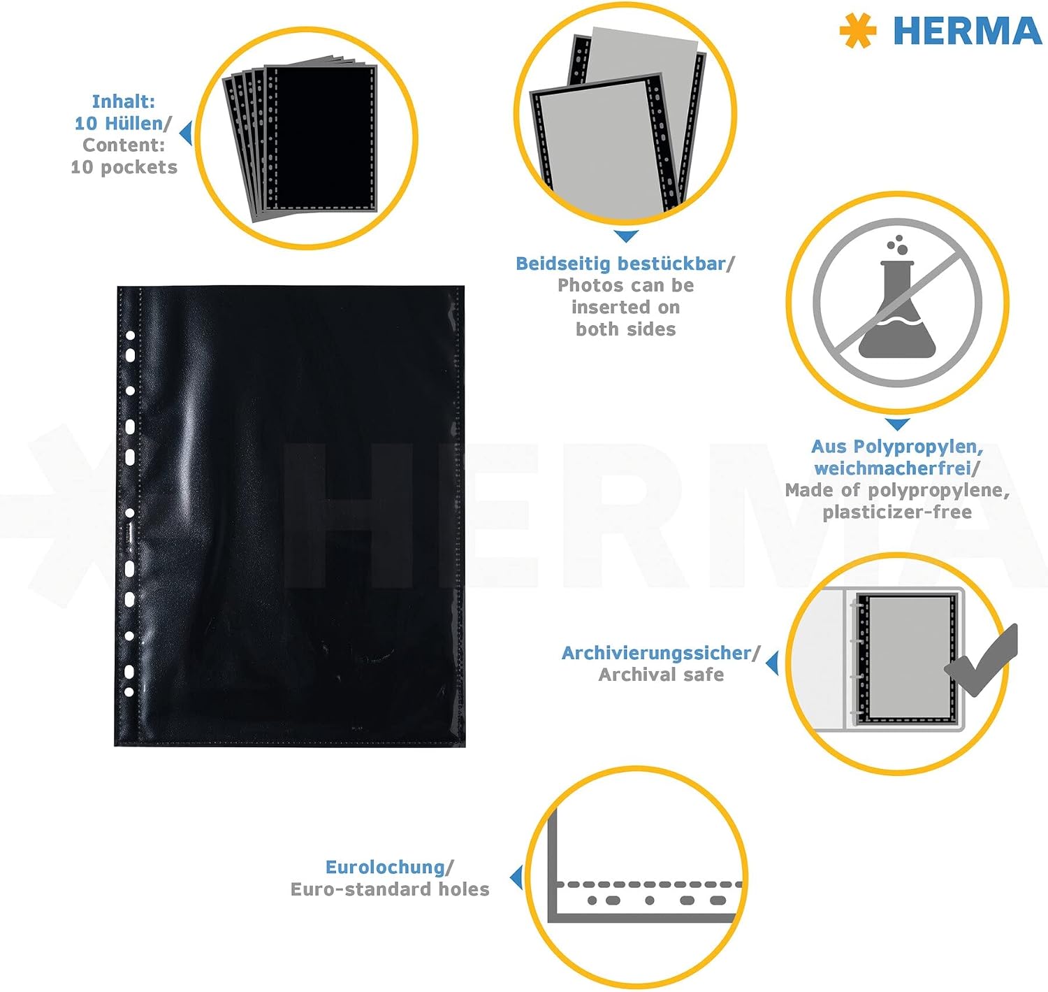 Thumbnail 6 de HERMA fotofickor för ringpärmsalbum, 20 × 30 cm, svart, syrafri PP