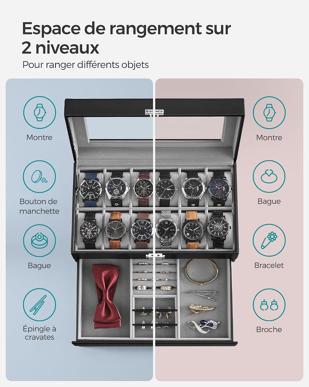 Thumbnail 2 de SONGMICS Boîte à Montres 12 montres PU Noir