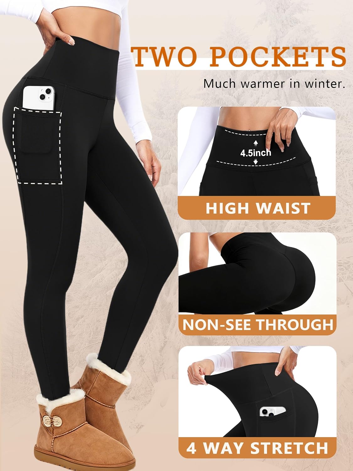 Thumbnail 3 de BLONGW Fleece Lined Leggings for Women with Pockets