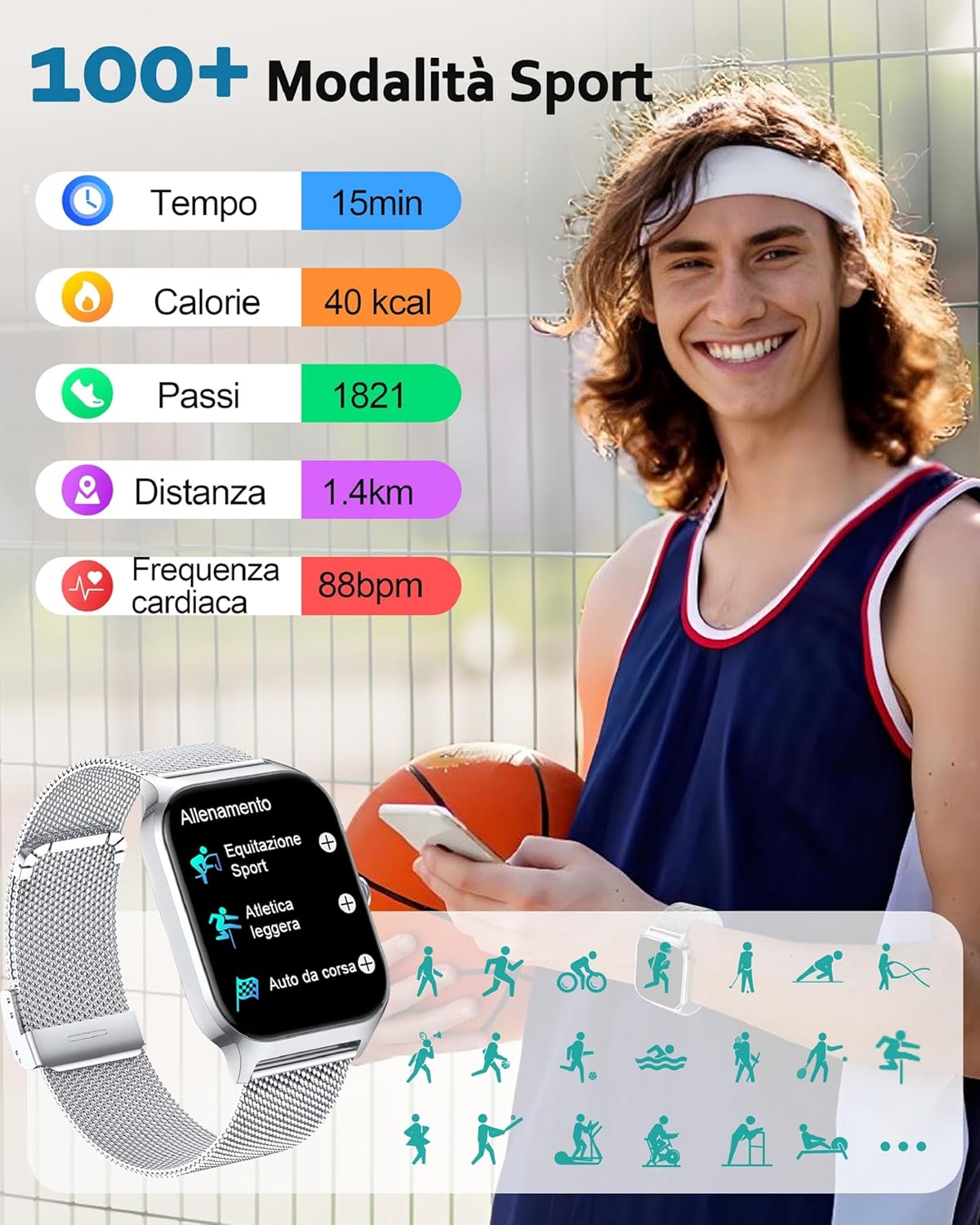 Thumbnail 3 de Popglory Smartwatch Uomo Donna 1.85": chiamate, assistente AI e 100+ modalità sportive con due cinturini in regalo