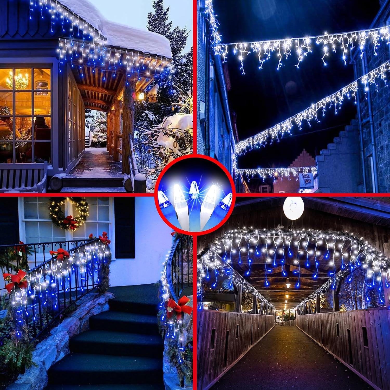 Detalle 1 de BPAZVUH UNI-612L LED Icicle Lights, 60 ft, 612 Blue and Cool White LEDs