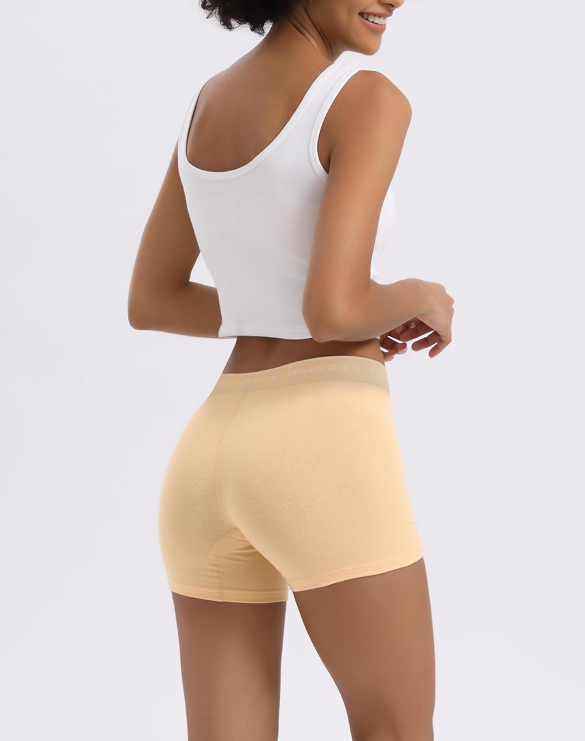 Detalle de INNERSY Damen-Boxershorts aus Baumwolle im 3er-Pack – mittellange Beine, Hipster/ Boyshorts