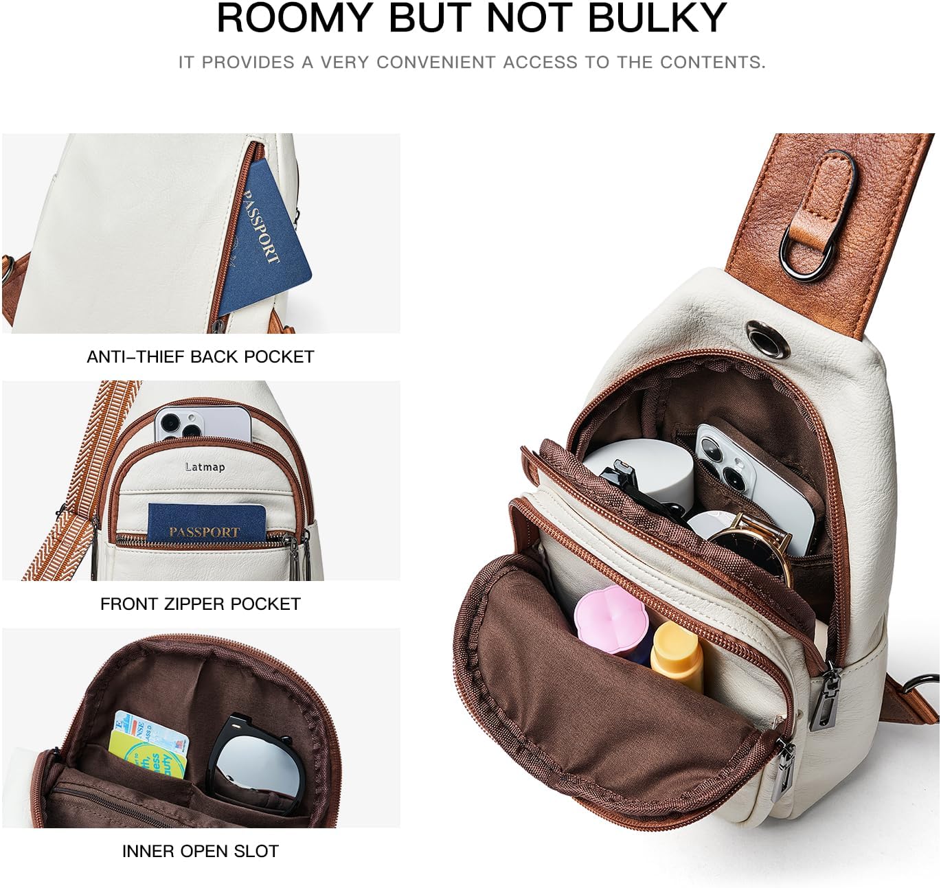 Thumbnail 4 de LATMAP Sling Bag For Women and Men – Leather Small Backpack and Crossbody Pack