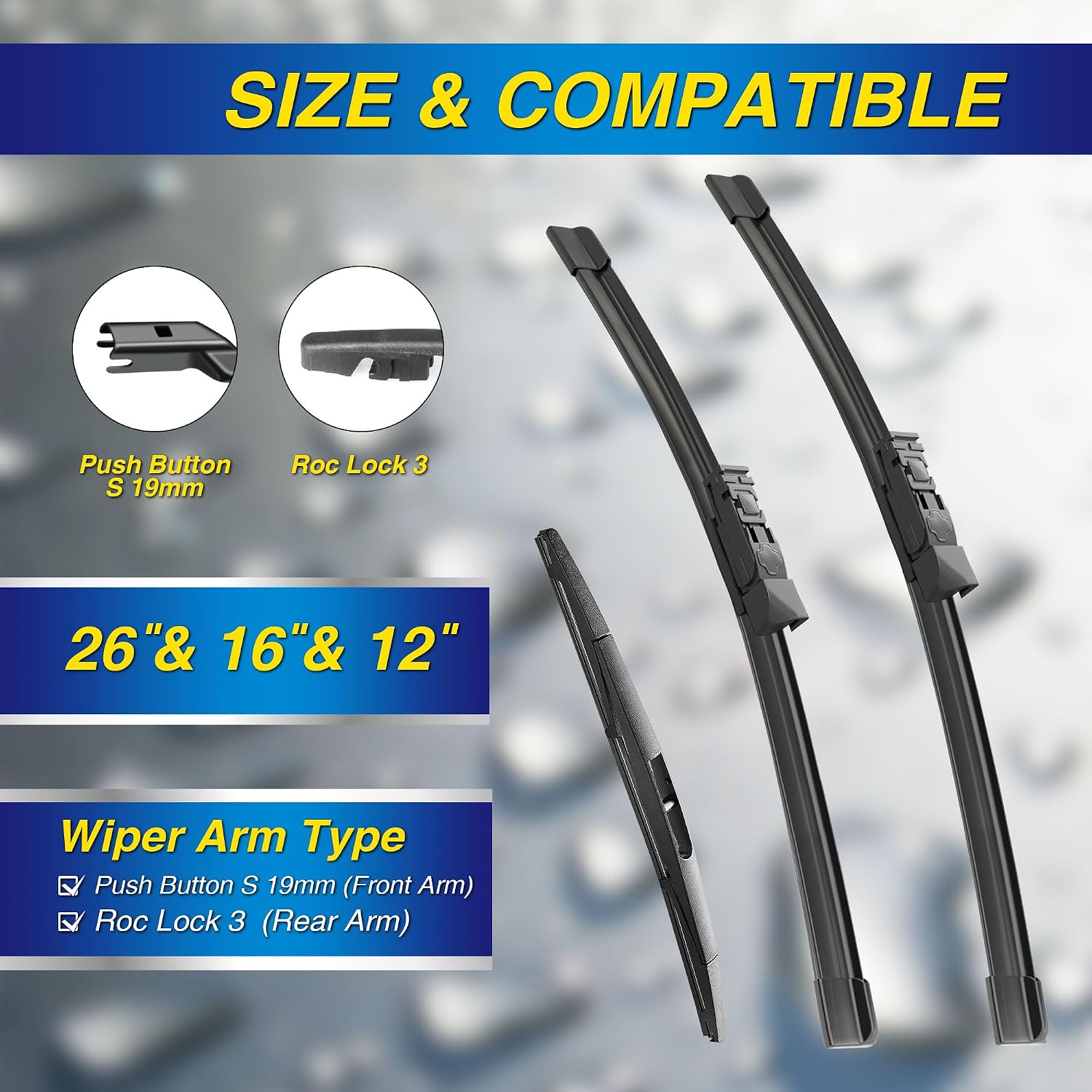 Detalle de 5 PLUS Silicone Windshield Wiper Blades Replacement for Subaru Crosstrek / Impreza (Set of 3) – 26", 16", 12