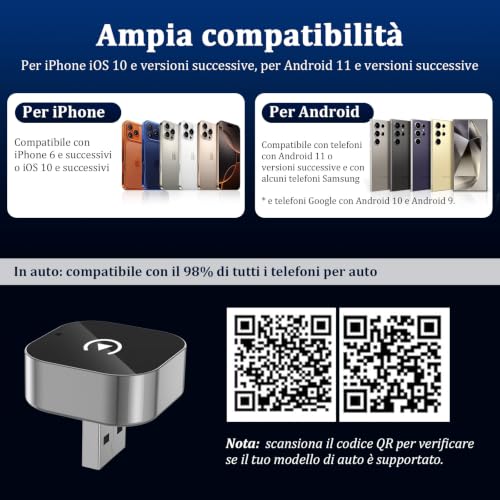 Detalle de BSTOEM Adattatore Wireless 2-in-1 CarPlay/Android Auto USB-C: basta cavi, compatibilità ampia